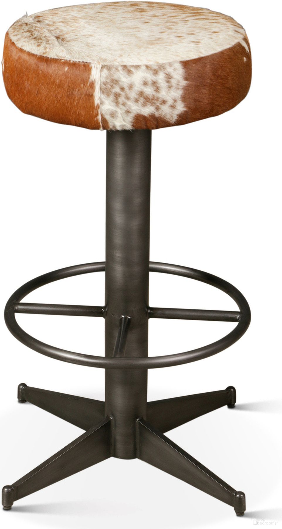 The appearance of Melbourne 16 Inch Cowhide Leather and Iron Barstool In Brown designed by Home Trends and Design in the transitional interior design. This brown piece of furniture was selected by 1StopBedrooms from Melbourne Collection to add a touch of cosiness and style into your home. Sku: ZWMLBNBS16CWBR. Material: Leather.