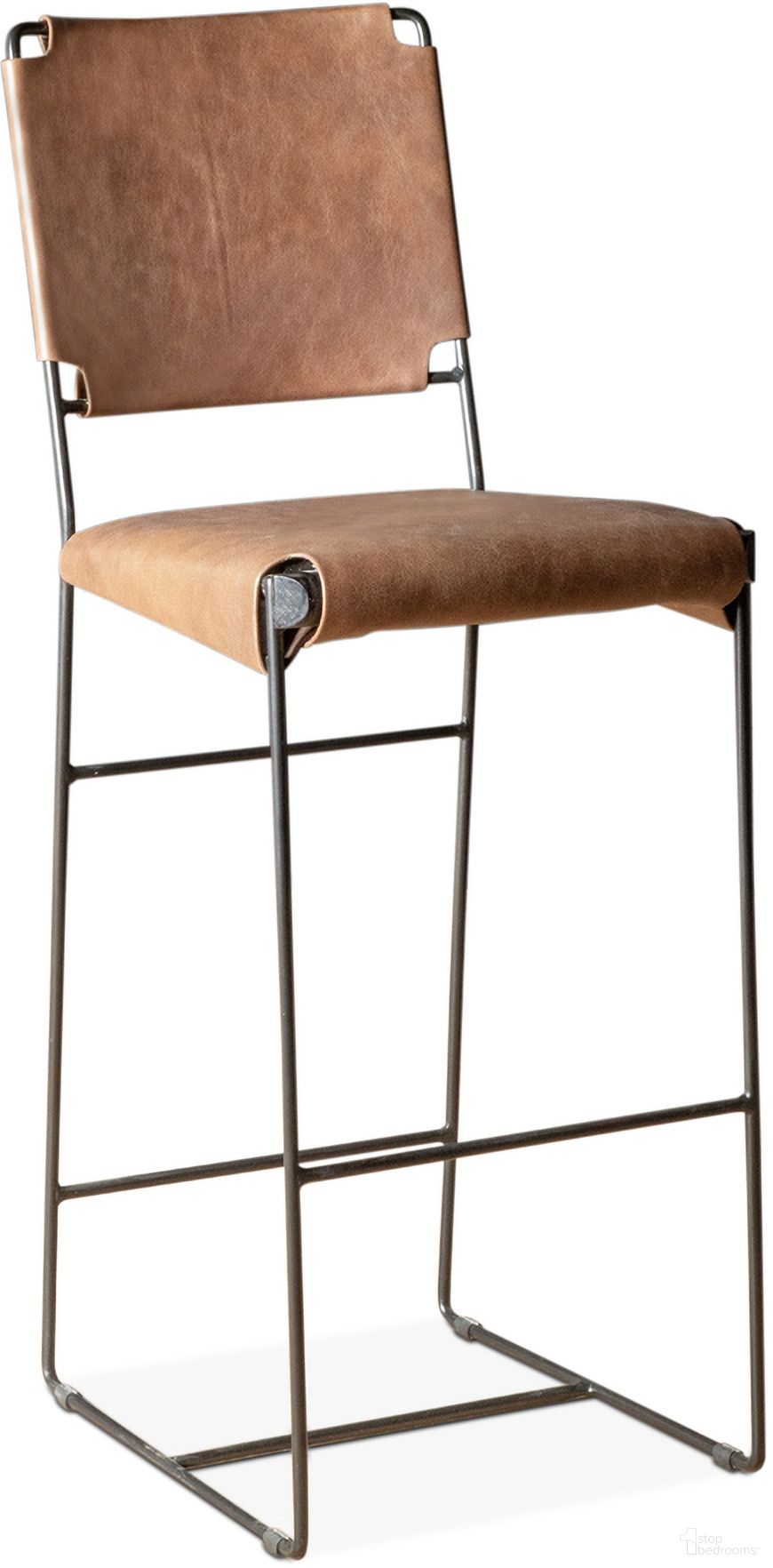 Melbourne 18 Inch Buffalo Leather and Iron Bar Chair In Brown