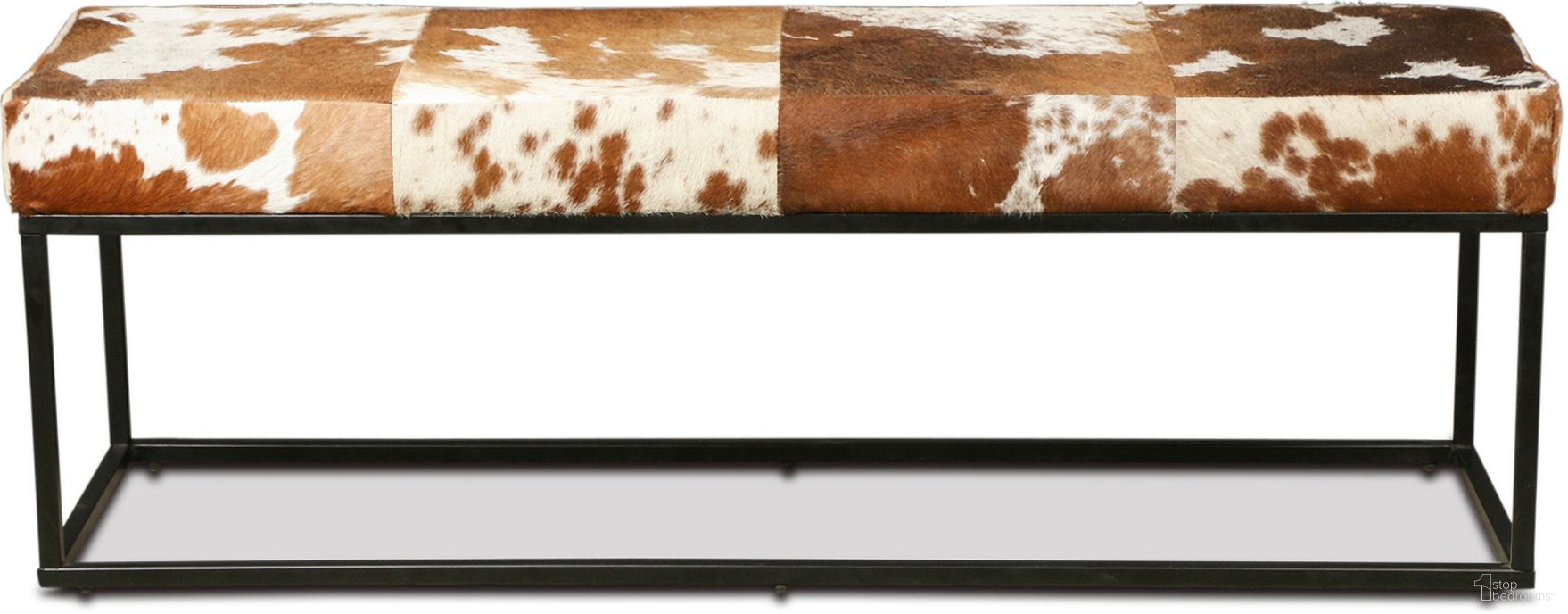 The appearance of Melbourne 54 Inch Iron and Cowhide Leather Bench In Brown designed by Home Trends and Design in the transitional interior design. This brown piece of furniture  was selected by 1StopBedrooms from Melbourne Collection to add a touch of cosiness and style into your home. Sku: ZWMLBNBN54CWBR. Material: Leather.