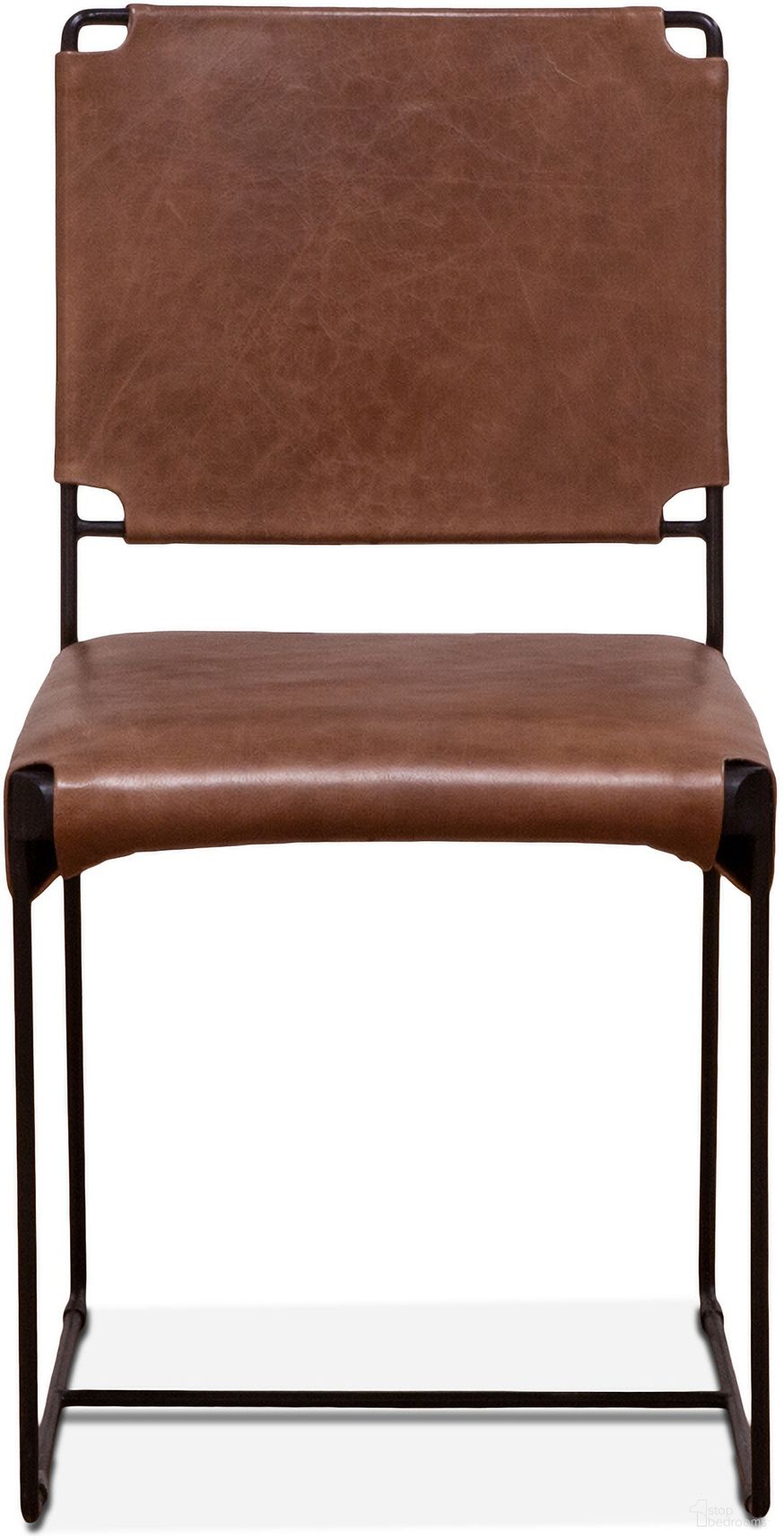 The appearance of Melbourne Dining Chair In Tobacco Leather and Iron - Set of 2 designed by Home Trends and Design in the transitional interior design. This tobacco piece of furniture  was selected by 1StopBedrooms from Melbourne Collection to add a touch of cosiness and style into your home. Sku: ZWMLBNDCTB. Chair Type: Side Chair. Material: Reclaimed Iron.