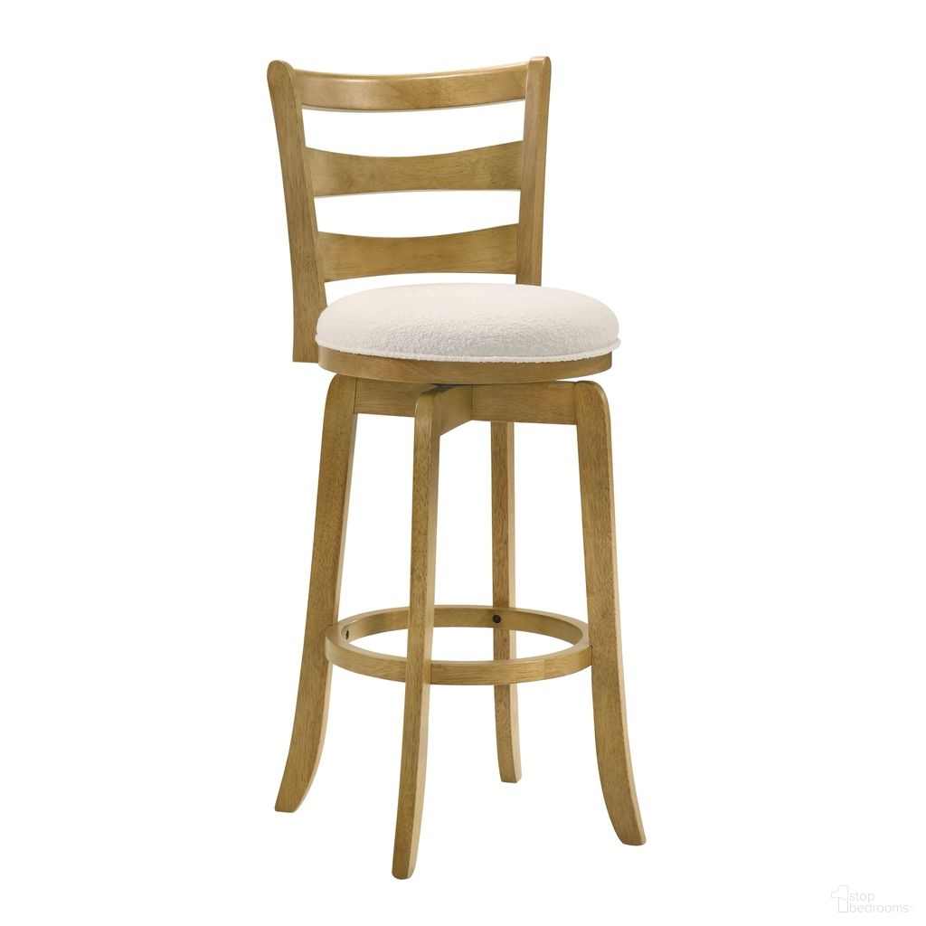 The appearance of Melindra Swivel Bar Height Bar Stool In Amber Glow and White designed by Armen Living in the modern / contemporary interior design. This amber glow and white piece of furniture was selected by 1StopBedrooms from Melindra Collection to add a touch of cosiness and style into your home. Sku: LCMLBAWHAG30. Material: Polyester.