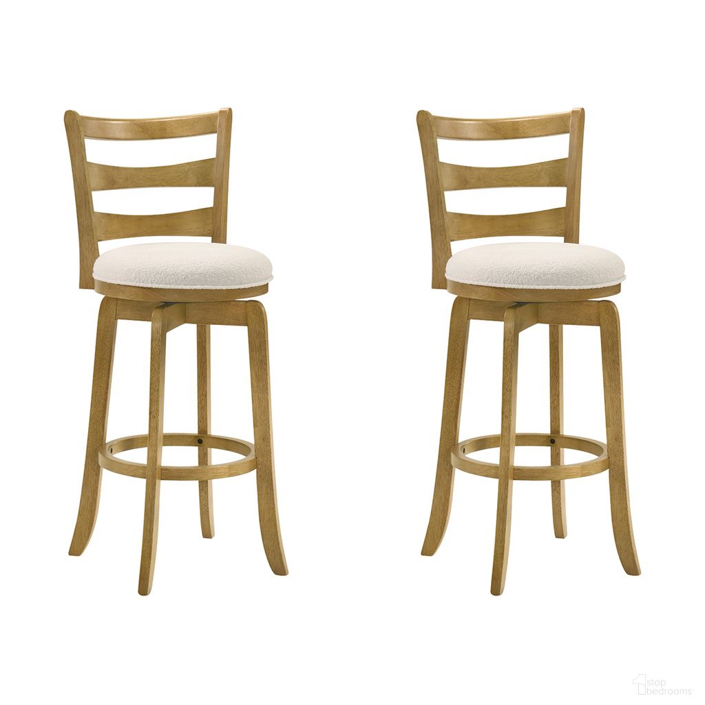 The appearance of Melindra Swivel Bar Height Bar Stool Set of 2 In Amber Glow and White designed by Armen Living in the modern / contemporary interior design. This amber glow and white piece of furniture was selected by 1StopBedrooms from Melindra Collection to add a touch of cosiness and style into your home. Sku: LCMLBAWHAG30;LCMLBAWHAG30. Material: Polyester.