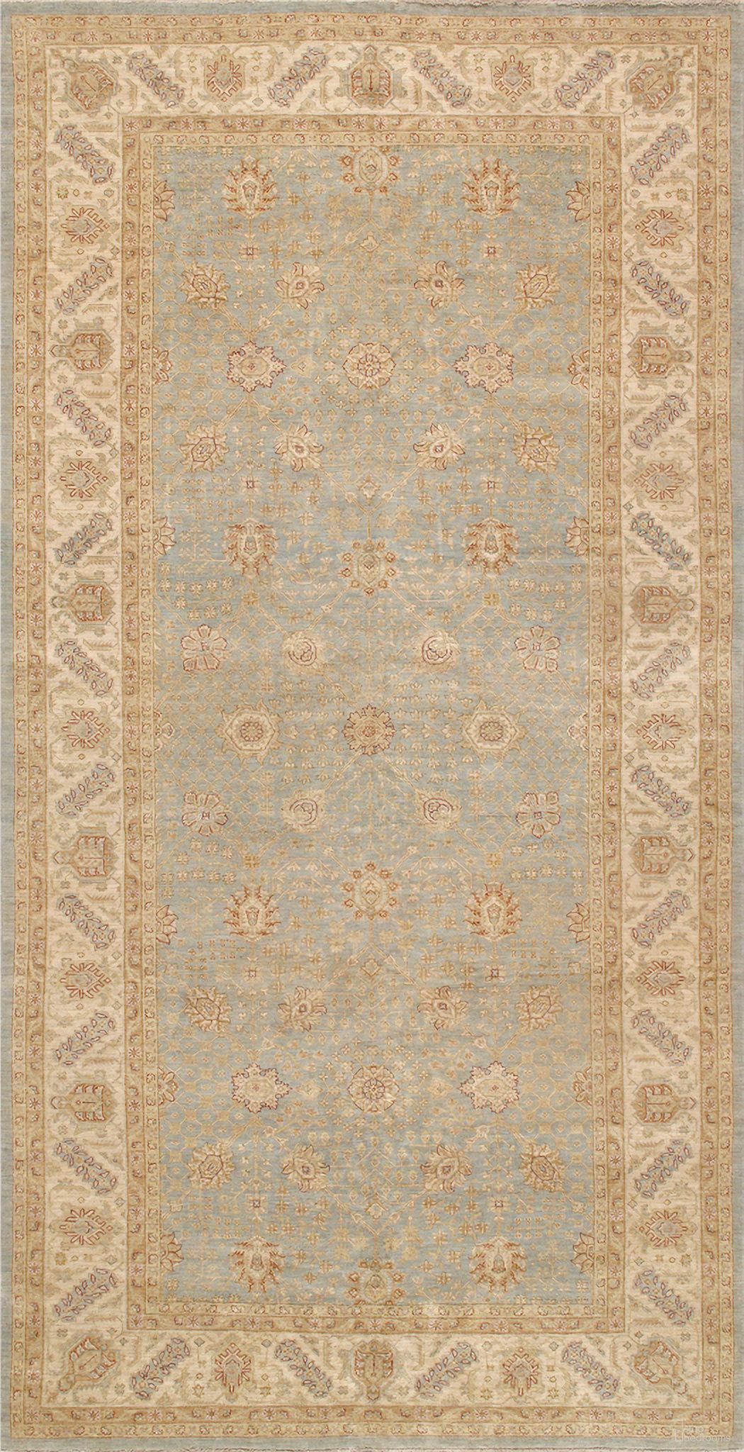 Melody Collection hand-knotted Lamb's Wool Area Rug- 10' 2" x 19' 9" In Light Blue and Ivory