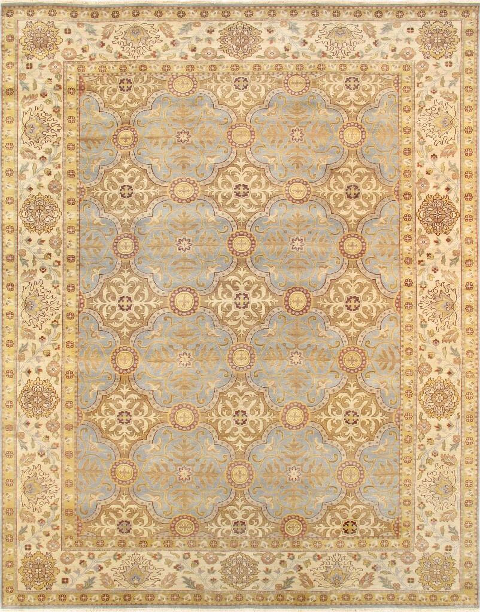 Melody Collection Hand-Knotted Lamb's Wool Area Rug- 6' x 9' In Light Blue and Ivory