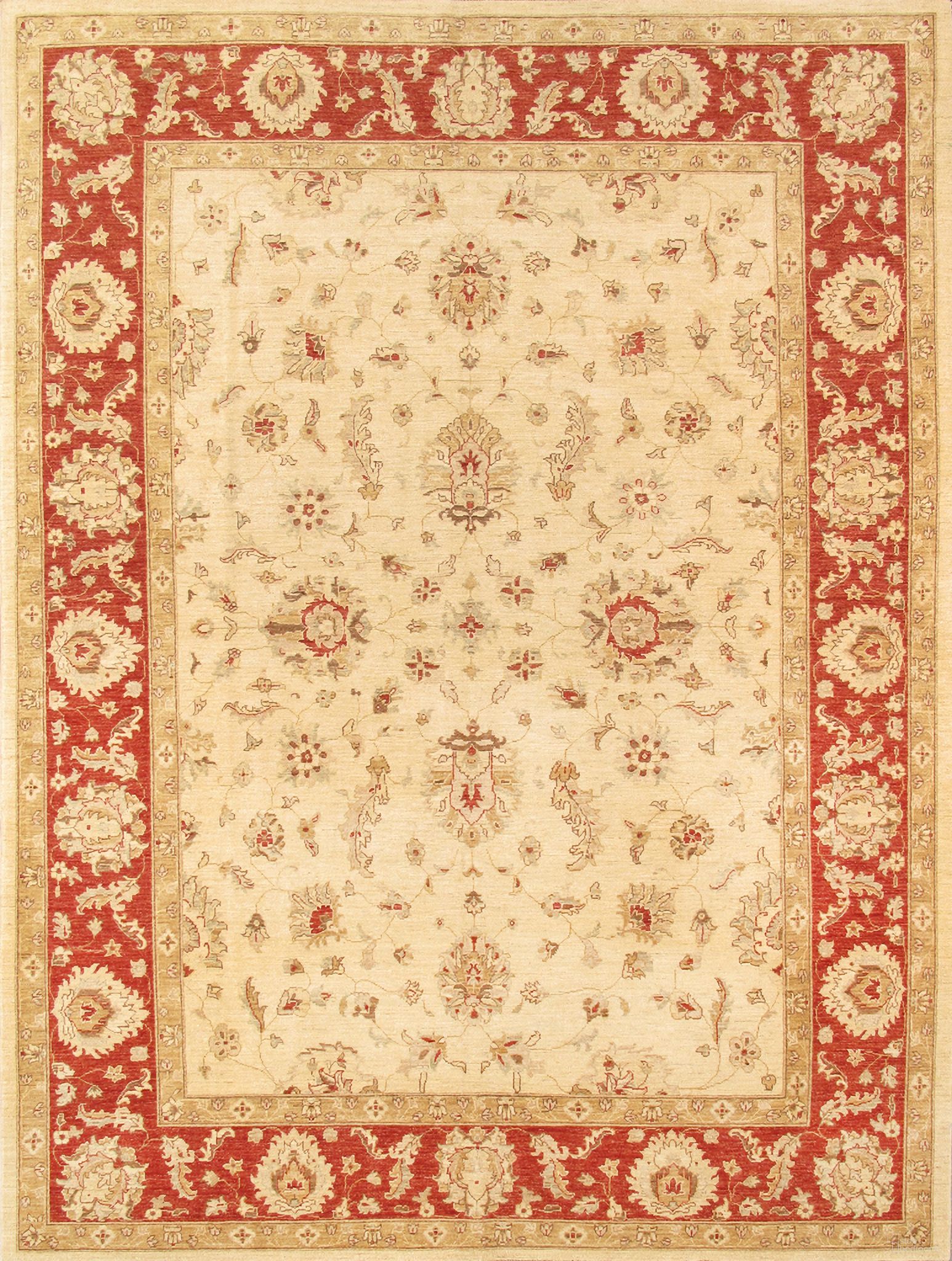 Melody Collection Hand-Knotted Lamb's Wool Area Rug- 8'10" x 11'10" In Ivory and Rust