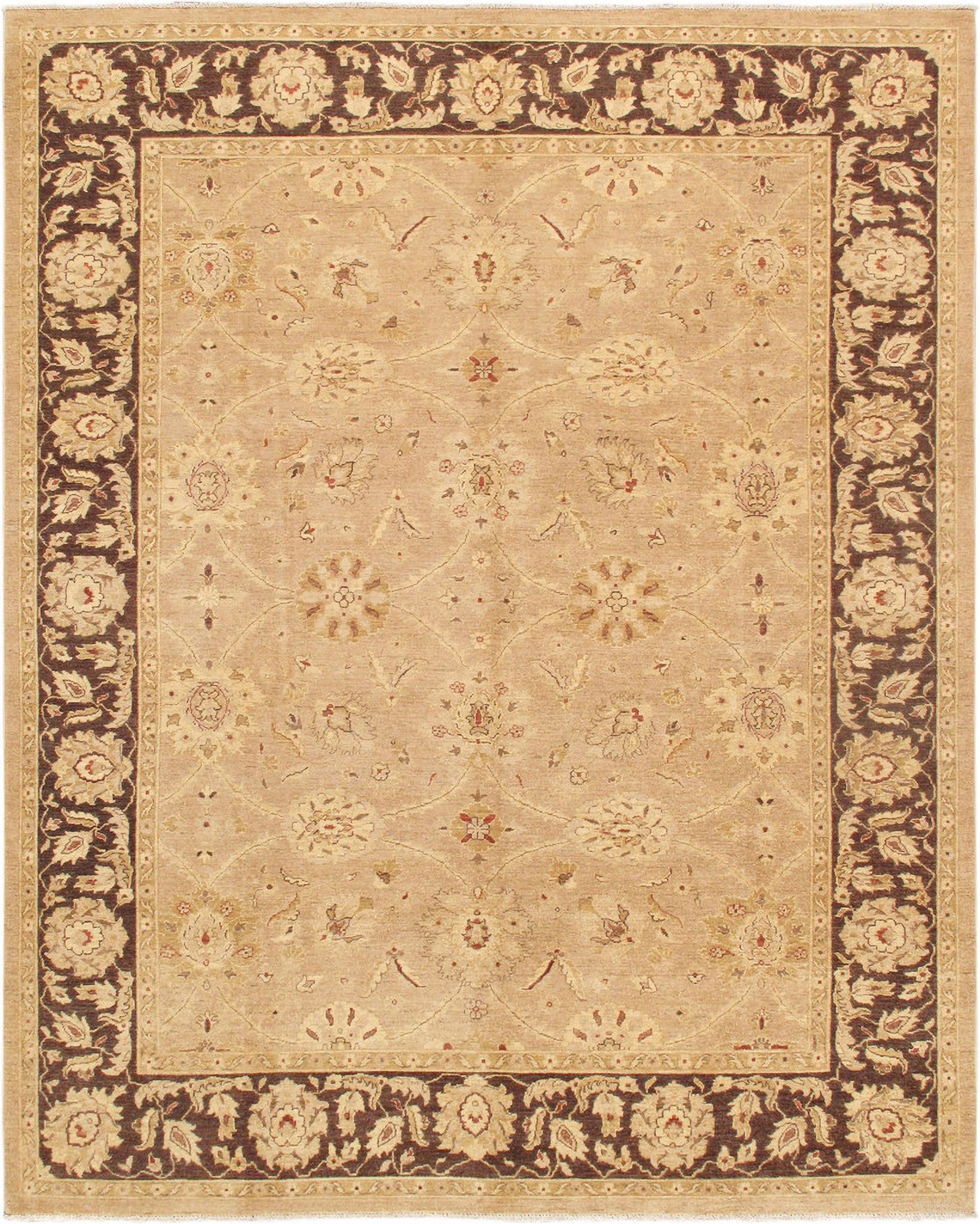 Melody Collection Hand-Knotted Lamb's Wool Area Rug- 8'10" x 11' 2" In Camel and Brown