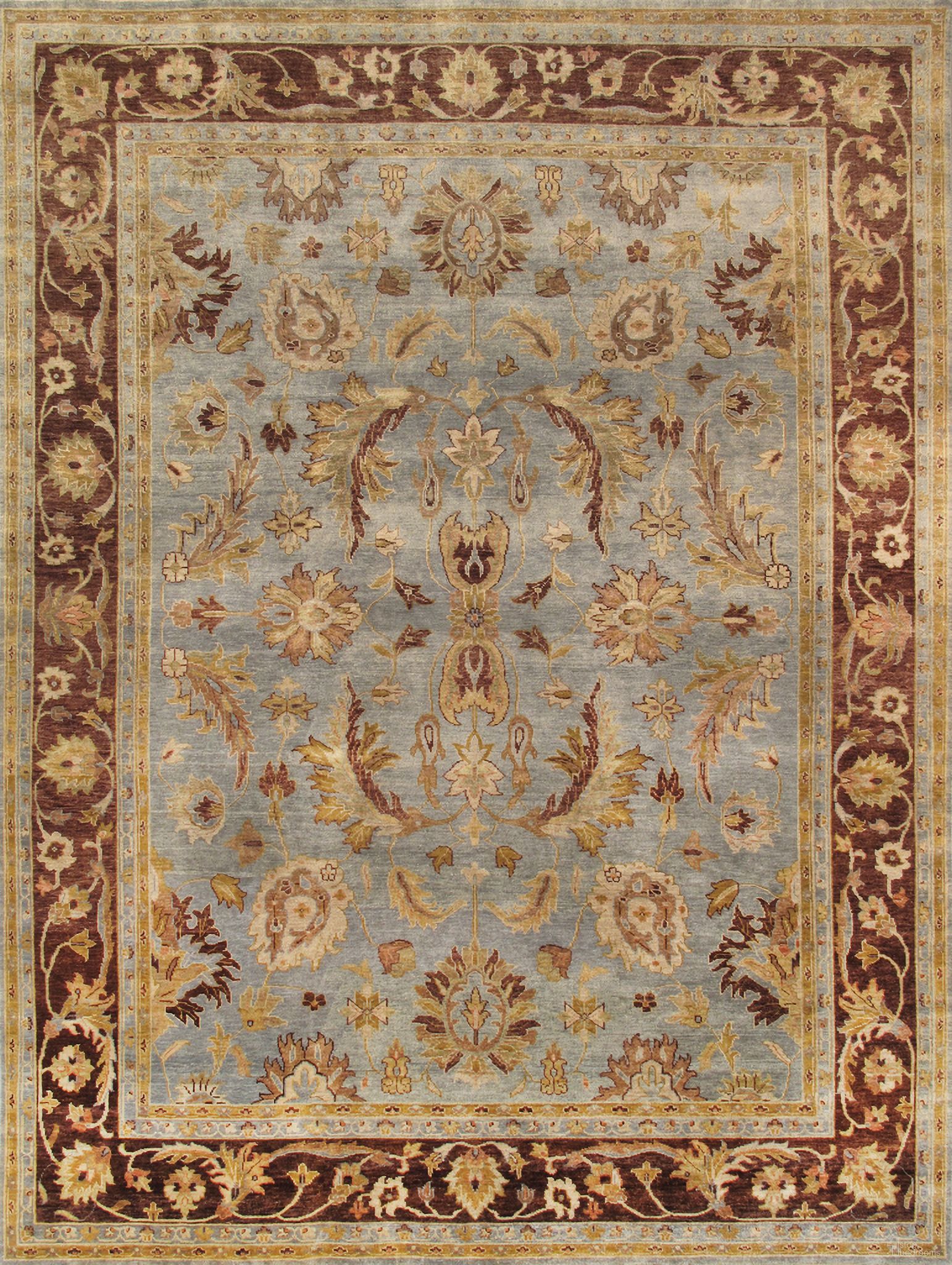Melody Collection Hand-Knotted Lamb's Wool Area Rug- 9'11" x 13' 8" In Light Blue and Brown