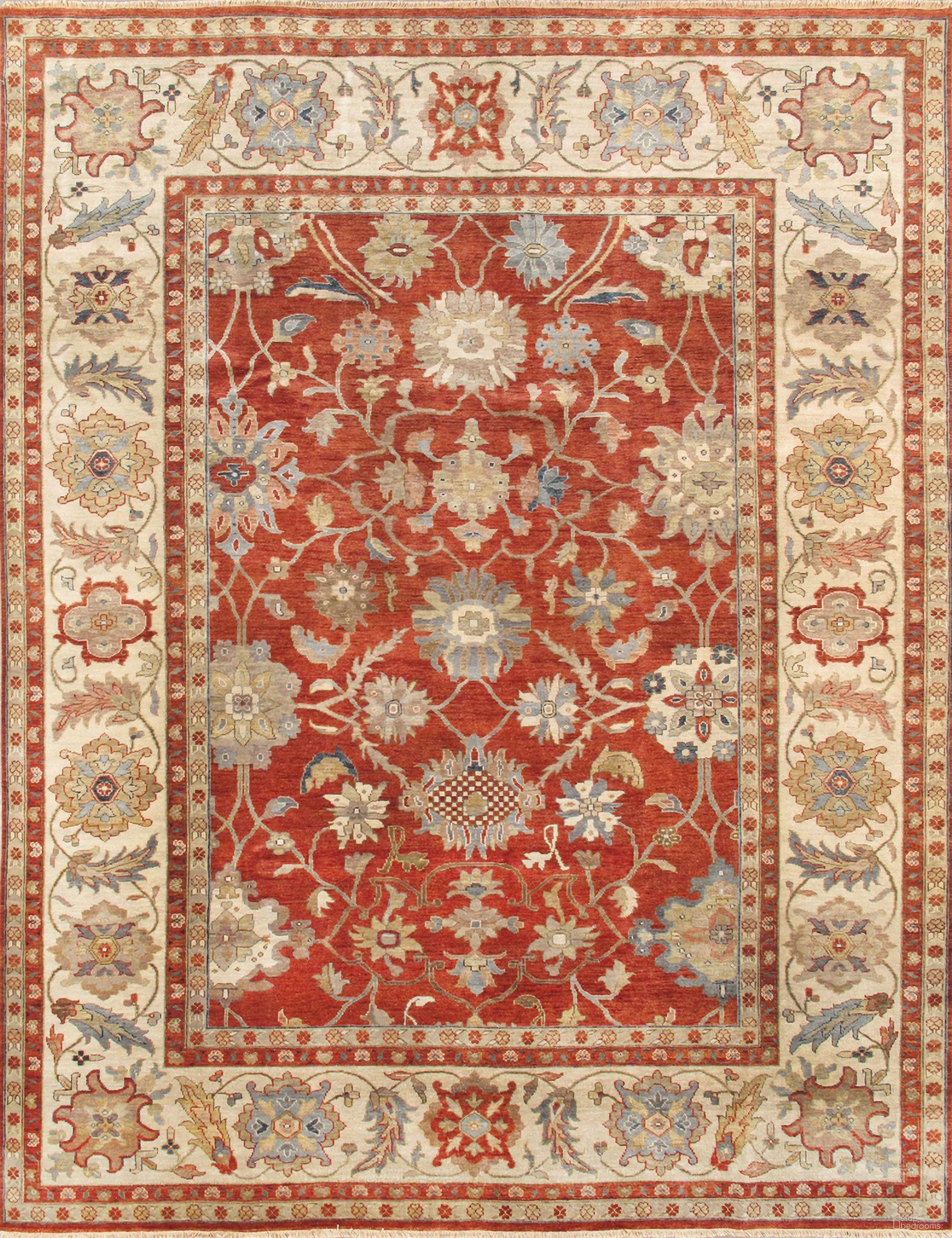 Melody Collection Hand-Knotted Lamb's Wool Area Rug- 9' x 11' 10" In Ivory and Rust