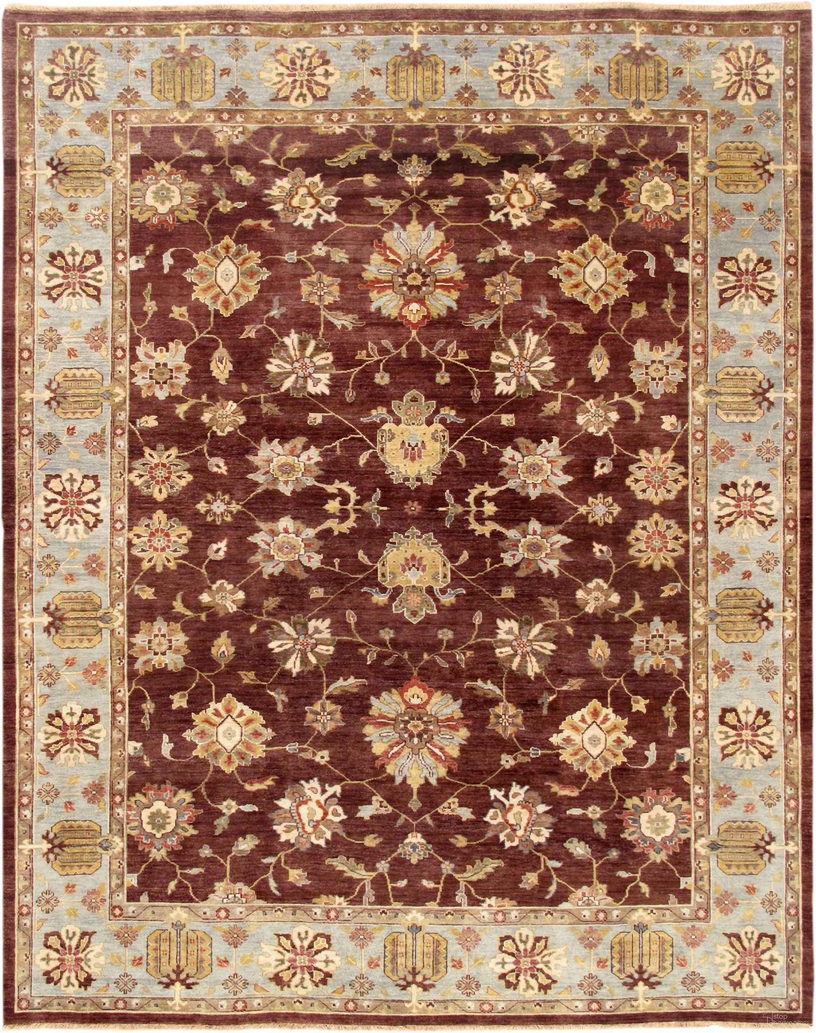 Melody Collection Hand-Knotted Lamb's Wool Area Rug- 9' x 11' 9" In Light Blue and Brown