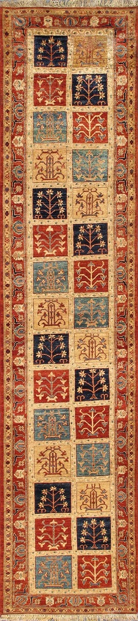 Melody Collection Hand-Knotted Lamb's Wool Runner- 2'10" x 12' 3" In Rust and Multi