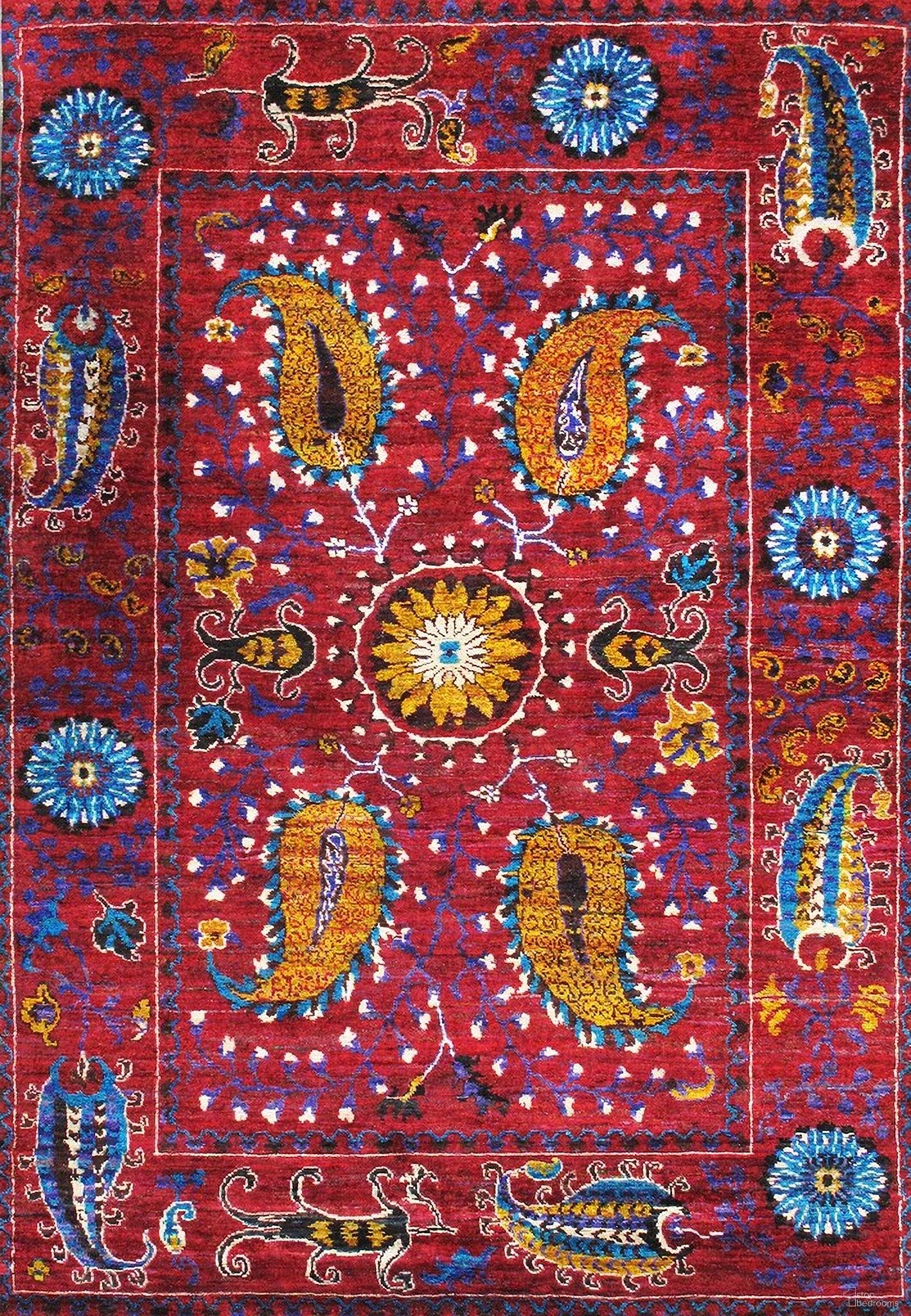 Melody Collection Hand-Knotted Silk Area Rug 5' 7" x 8' 1" In Red and Multi