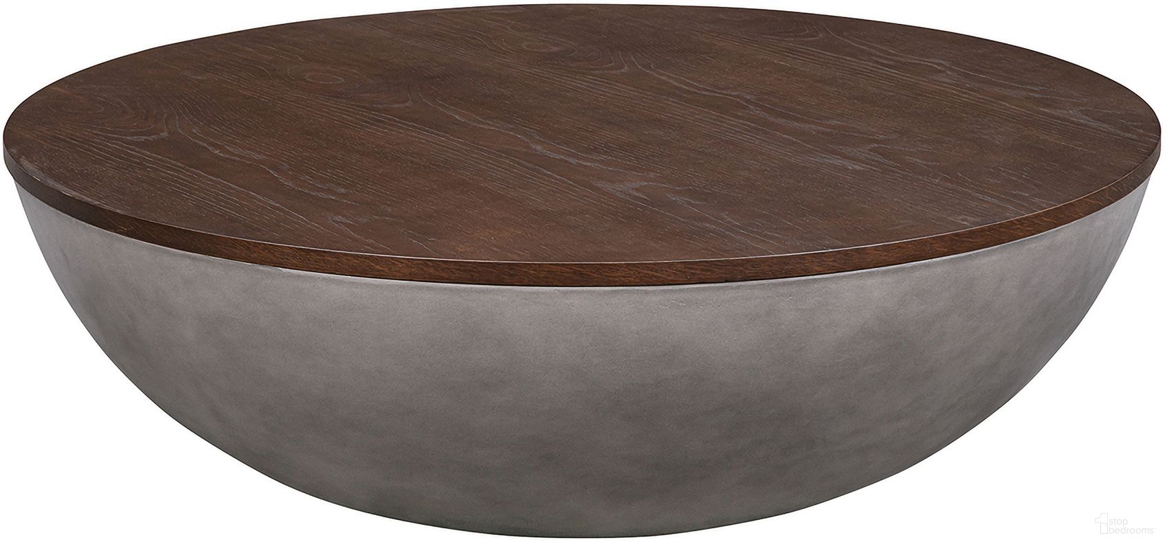Melody Round Coffee Table In Concrete and Brown Brushed Oak