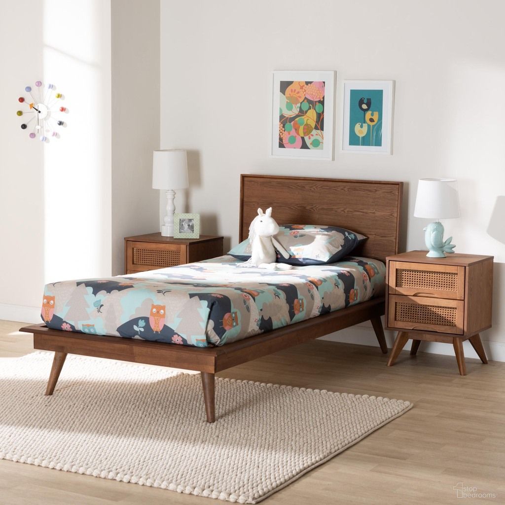 Melora Wood and Rattan 3 Piece Twin Bedroom Set In Walnut Brown