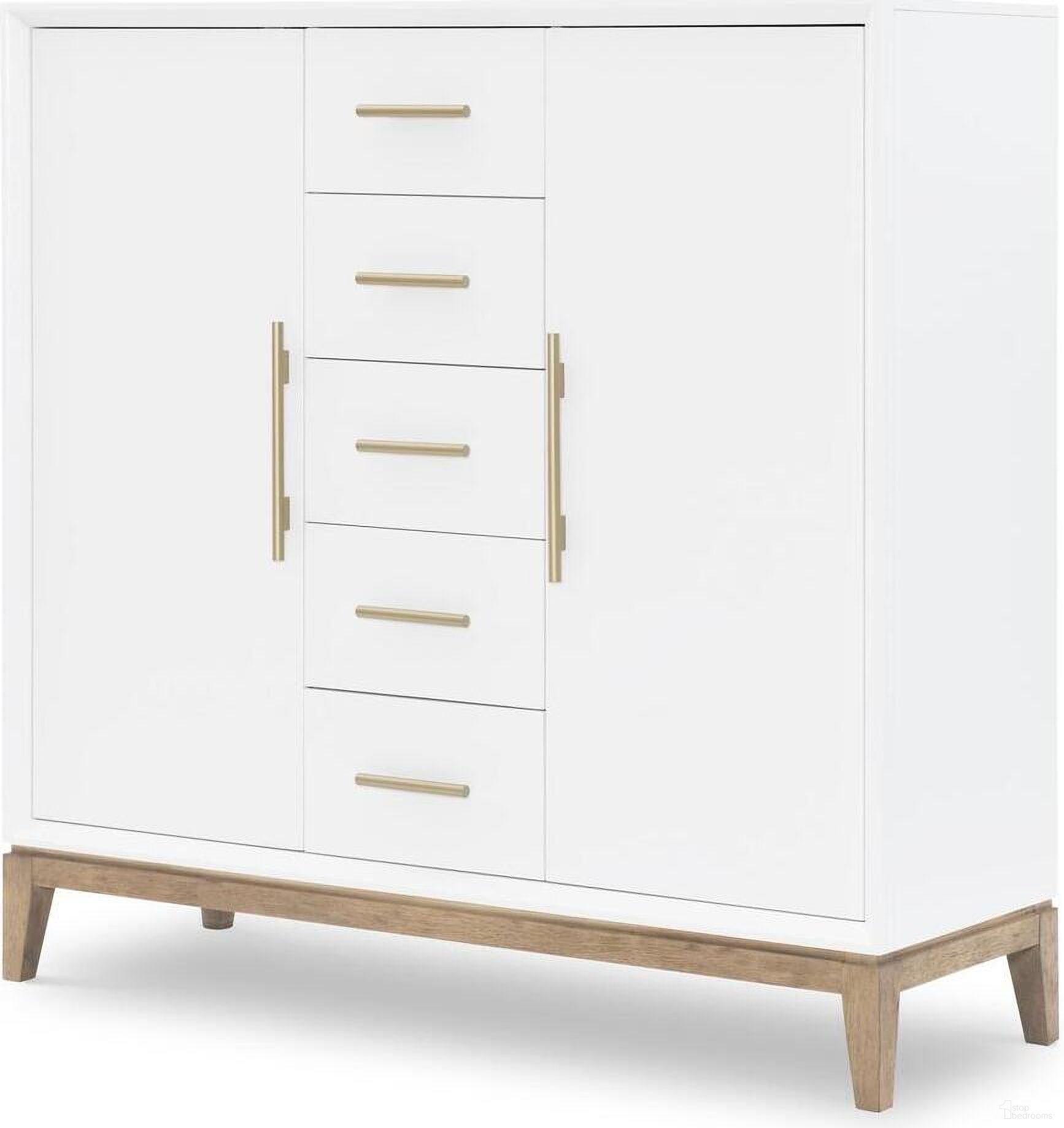 The appearance of Melrose 2 Door Chest In Cloud White and Desert Oak designed by Legacy Classic in the modern / contemporary interior design. This cloud white and desert oak piece of furniture  was selected by 1StopBedrooms from Melrose Collection to add a touch of cosiness and style into your home. Sku: 4230-2400. Material: MDF.
