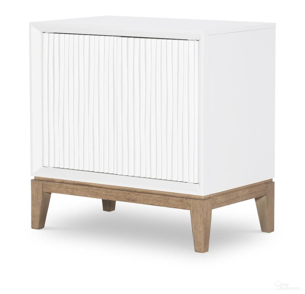 The appearance of Melrose 2 Door Nightstand In Cloud White and Desert Oak designed by Legacy Classic in the modern / contemporary interior design. This cloud white and desert oak piece of furniture  was selected by 1StopBedrooms from Melrose Collection to add a touch of cosiness and style into your home. Sku: 4230-3102. Material: MDF.