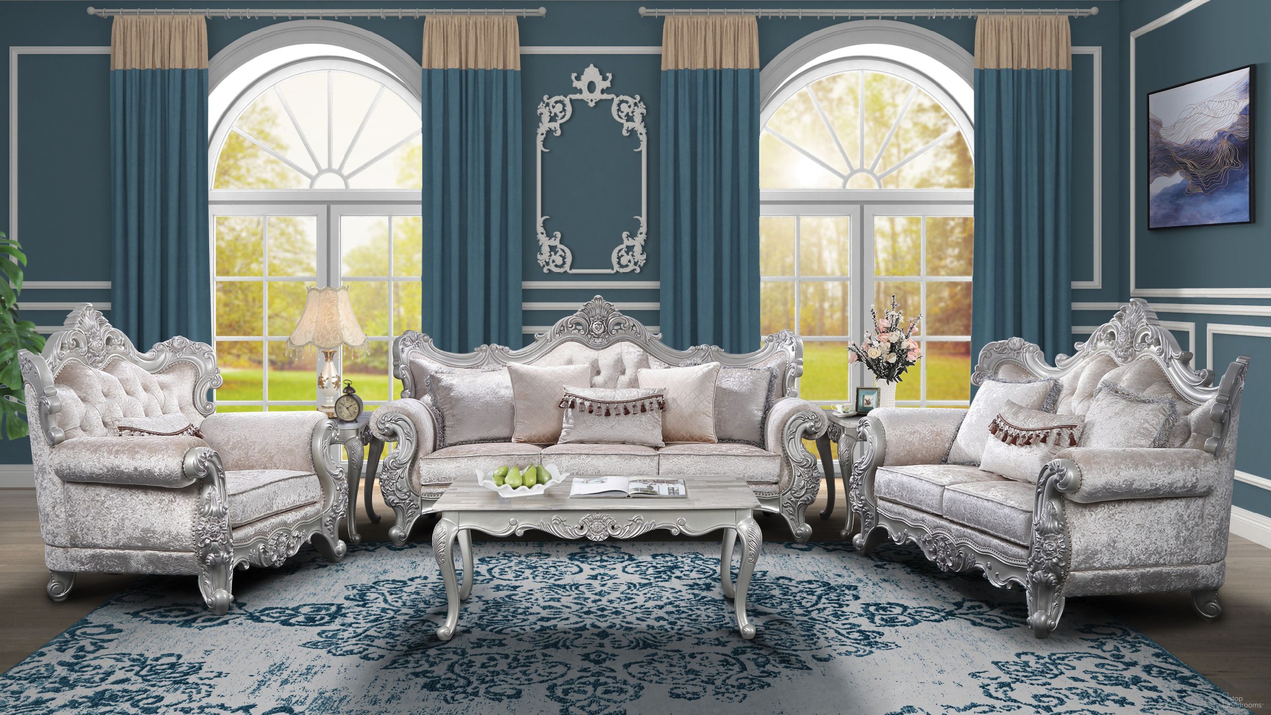 Melrose 3 Piece Living Room Set In Silver