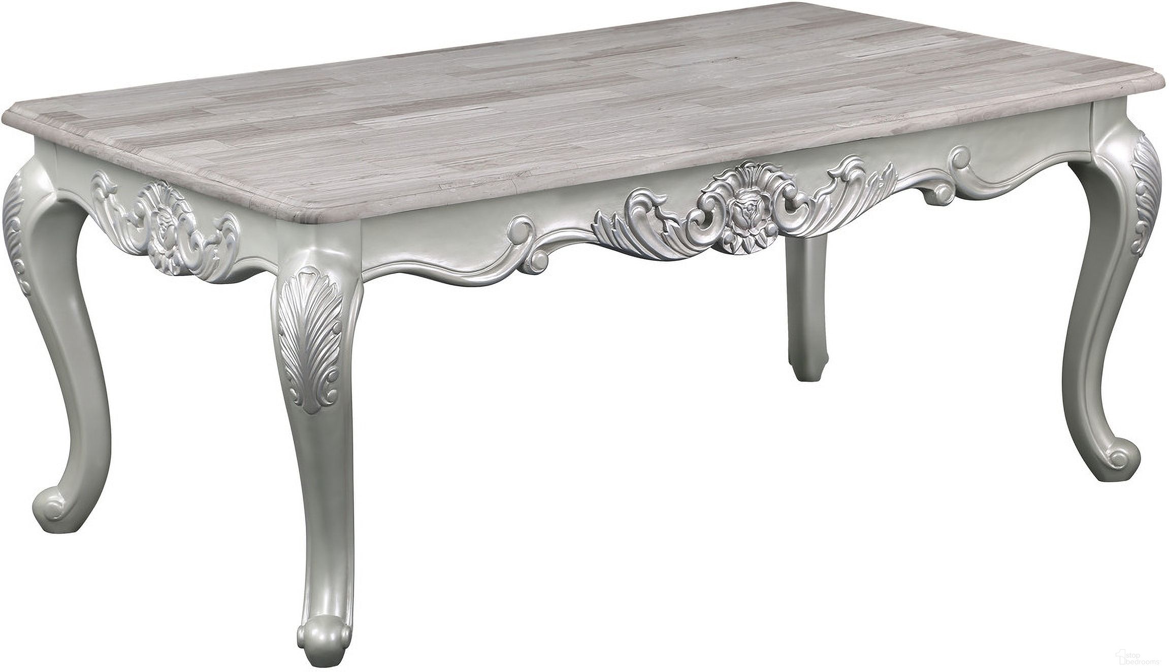 The appearance of Melrose Coffee Table In Silver designed by Galaxy Home Furnishings in the modern / contemporary interior design. This silver piece of furniture  was selected by 1StopBedrooms from Melrose Collection to add a touch of cosiness and style into your home. Sku: 601955552158. Material: Wood.