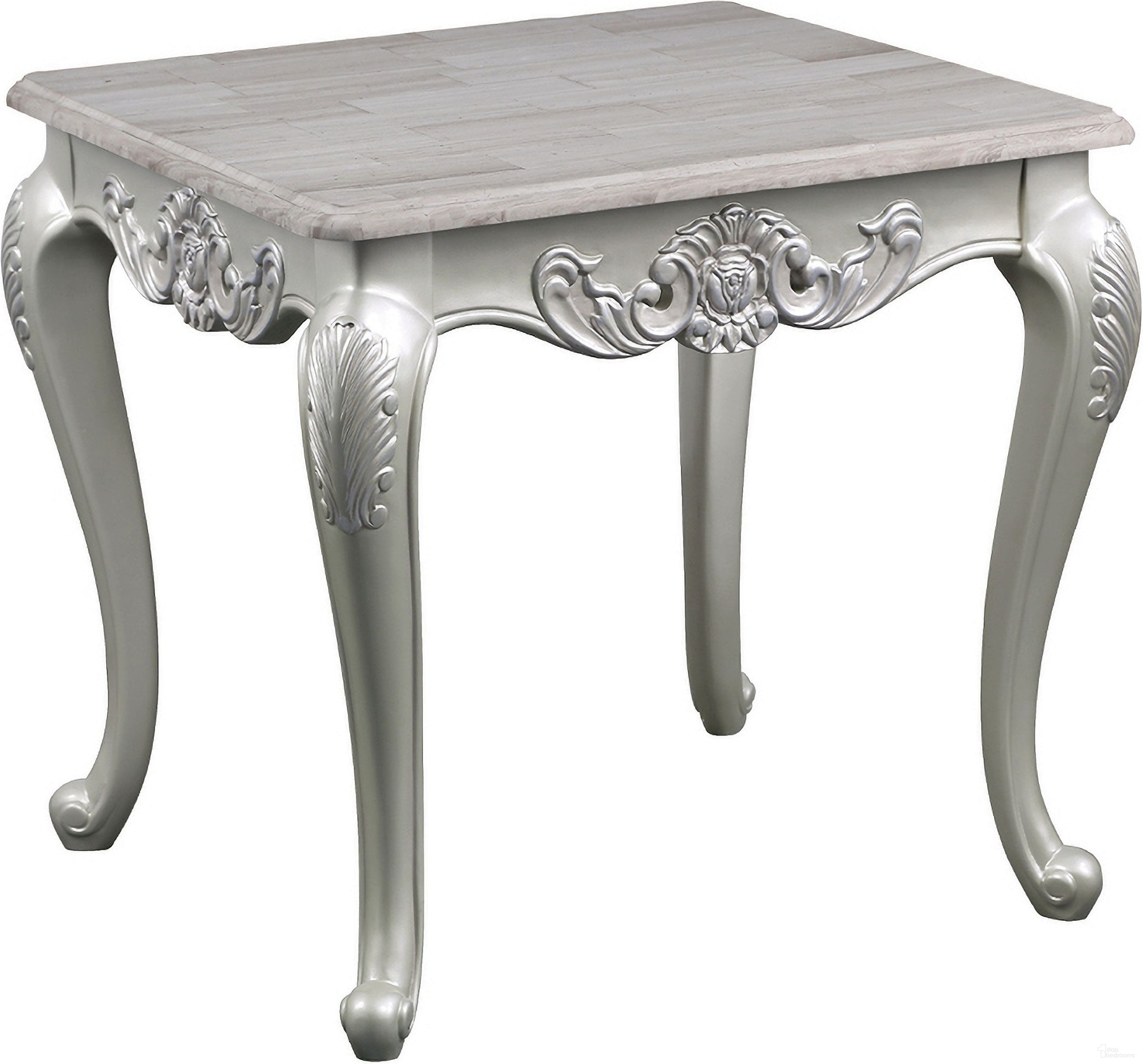 The appearance of Melrose End Table In Silver designed by Galaxy Home Furnishings in the modern / contemporary interior design. This silver piece of furniture  was selected by 1StopBedrooms from Melrose Collection to add a touch of cosiness and style into your home. Sku: 601955552165. Material: Wood.