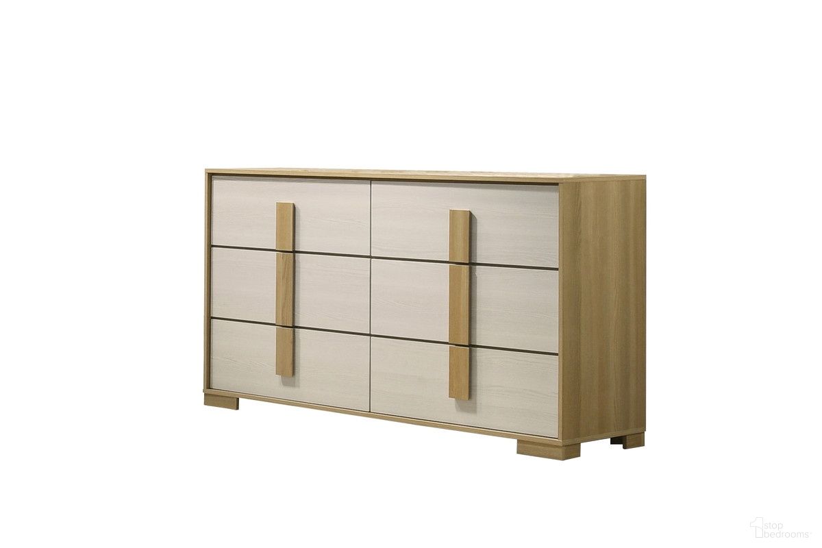 The appearance of Melrose Farmhouse Melamine MDF Dresser in Natural and White designed by Best Quality Furniture in the country / farmhouse interior design. This natural and white piece of furniture was selected by 1StopBedrooms from Melrose Collection to add a touch of cosiness and style into your home. Sku: B780-DR. Material: Melamine.