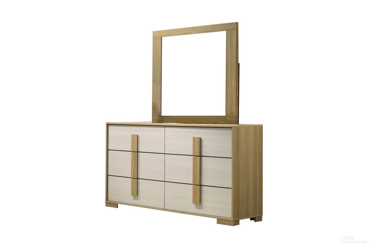 The appearance of Melrose Farmhouse Melamine MDF Dresser with Mirror in Natural and White designed by Best Quality Furniture in the country / farmhouse interior design. This natural and white piece of furniture was selected by 1StopBedrooms from Melrose Collection to add a touch of cosiness and style into your home. Sku: B780-DR;B780-M. Material: Melamine.