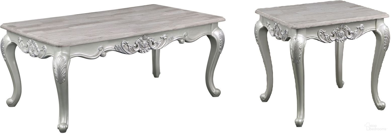 The appearance of Melrose Occasional Table Set In Silver designed by Galaxy Home Furnishings in the modern / contemporary interior design. This silver piece of furniture  was selected by 1StopBedrooms from Melrose Collection to add a touch of cosiness and style into your home. Sku: 601955552158;601955552165. Material: Wood.