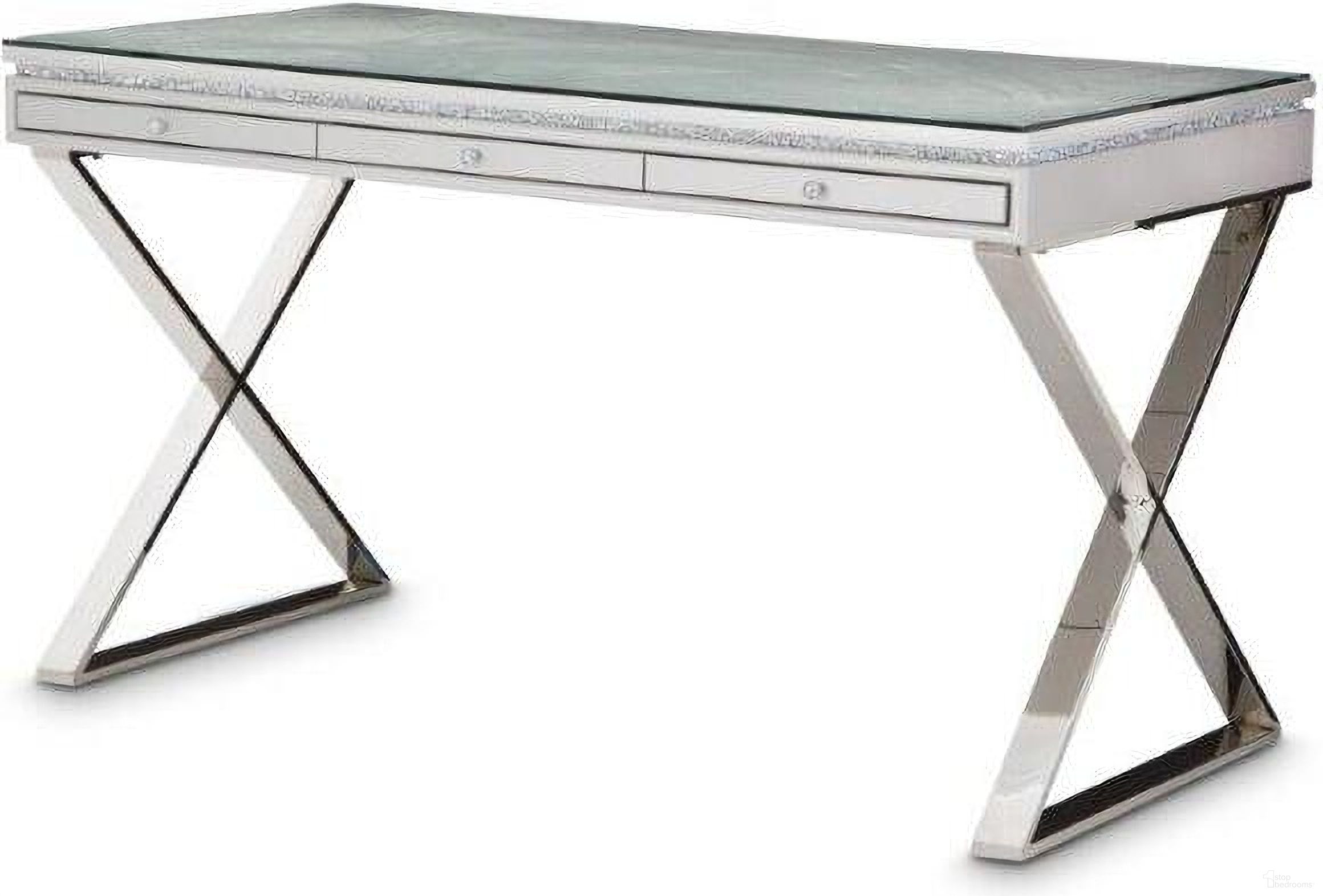 The appearance of Melrose Plaza Dove Writing Desk 9019277-118 designed by Michael Amini in the modern / contemporary interior design. This dove piece of furniture was selected by 1StopBedrooms from Melrose Plaza Collection to add a touch of cosiness and style into your home. Sku: 9019277-118. Material: Metal.