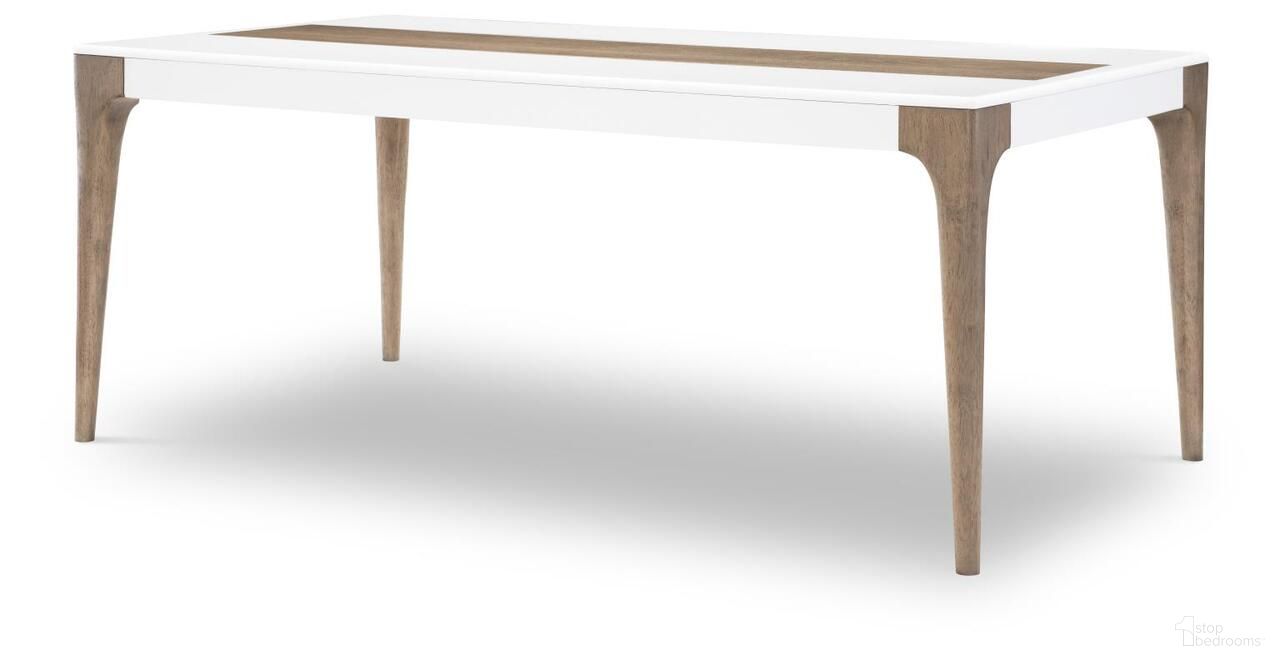 The appearance of Melrose Rectangular Dining Table In Cloud White and Desert Oak designed by Legacy Classic in the modern / contemporary interior design. This cloud white and desert oak piece of furniture  was selected by 1StopBedrooms from Melrose Collection to add a touch of cosiness and style into your home. Sku: 4230-220. Table Base Style: Legs. Material: MDF. Table Top Shape: Rectangular. Size: 74" x 40".