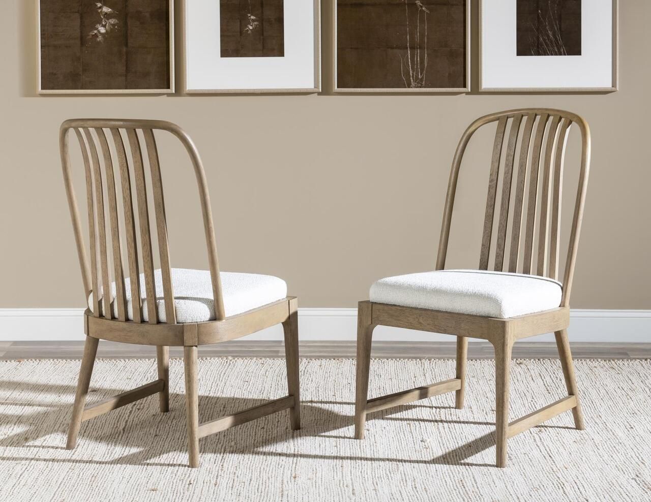 Melrose Spindle Back Side Chair Set of 2 In Cloud White and Desert Oak