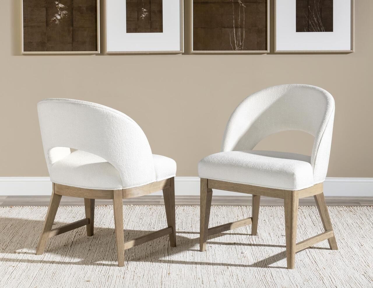 The appearance of Melrose Upholstered Barrel Back Arm Chair Set of 2 In Cloud White and Desert Oak designed by Legacy Classic in the modern / contemporary interior design. This cloud white and desert oak piece of furniture  was selected by 1StopBedrooms from Melrose Collection to add a touch of cosiness and style into your home. Sku: 4230-341. Material: MDF. Chair Type: Arm Chair.
