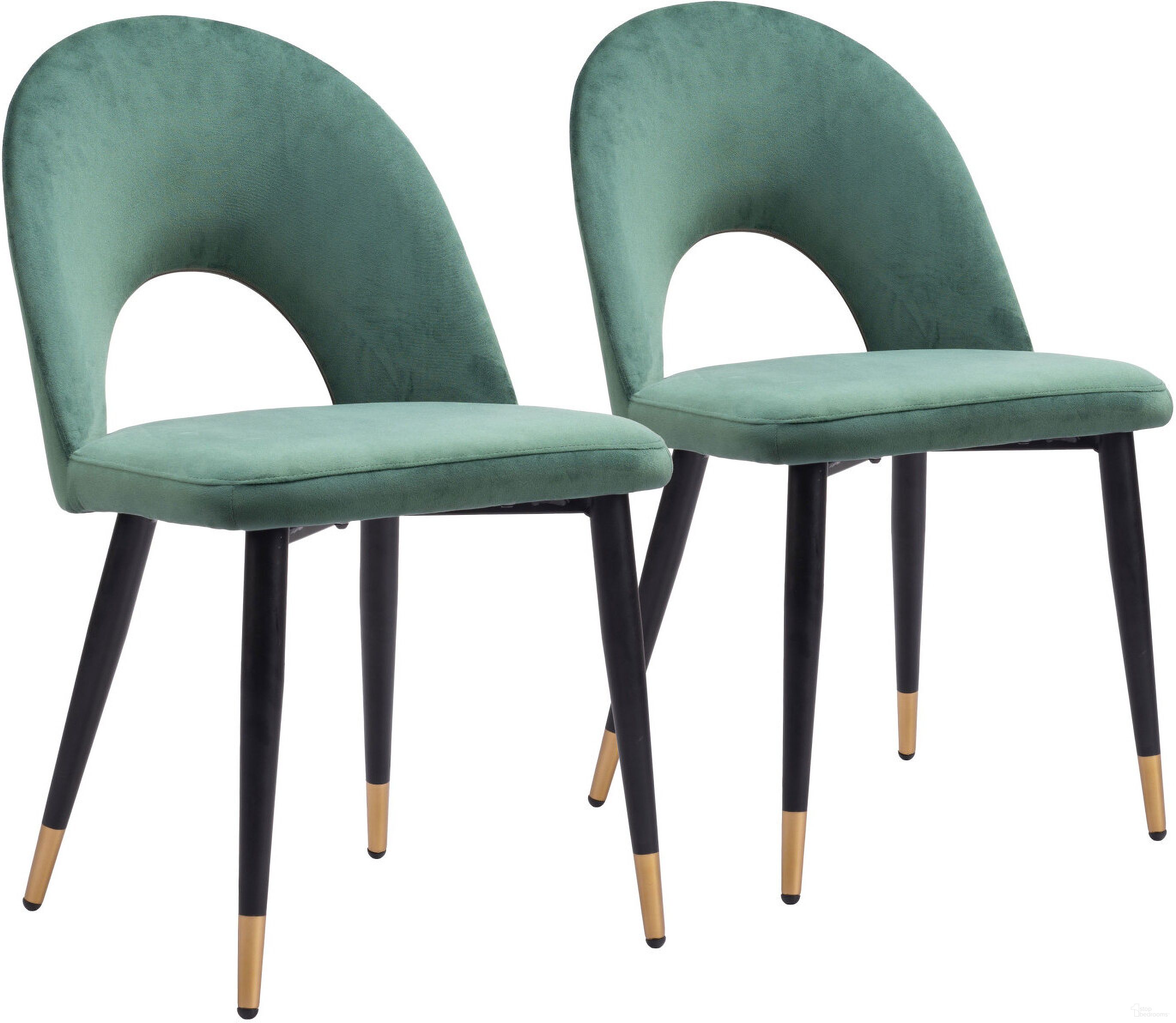 The appearance of Menlo Dining Chair Set of 2 In Green designed by Zuo Modern in the modern / contemporary interior design. This green piece of furniture  was selected by 1StopBedrooms from Menlo Collection to add a touch of cosiness and style into your home. Sku: 109875. Material: Steel. Chair Type: Side Chair.