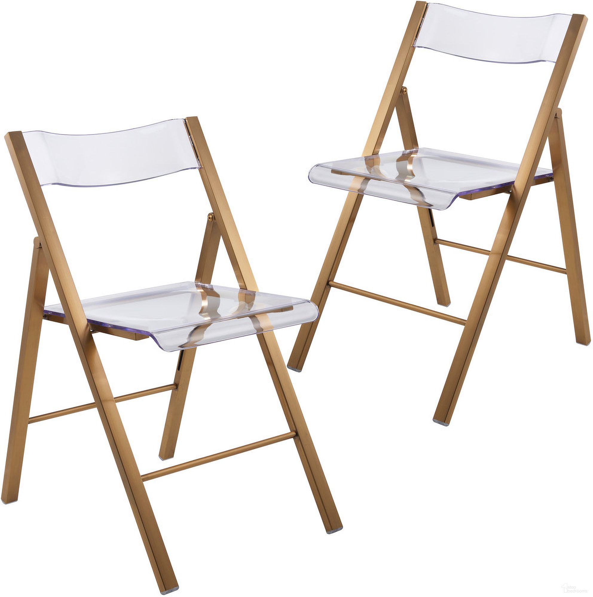 The appearance of Menno Acrylic Folding Chair Set of 2 In Brushed Gold designed by LeisureMod in the transitional interior design. This brushed gold piece of furniture was selected by 1StopBedrooms from Menno Collection to add a touch of cosiness and style into your home. Sku: MFBG15CL2. Material: Stainless Steel. Chair Type: Side Chair.