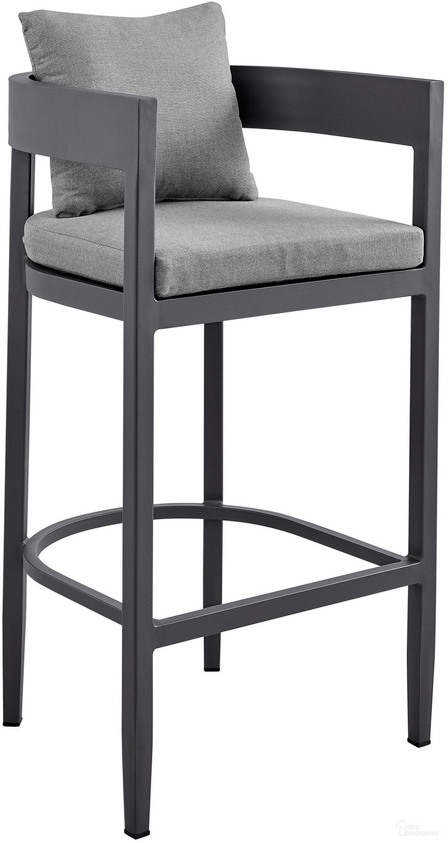 The appearance of Menorca Outdoor Patio Counter Height Bar Stool In Dark Gray designed by Armen Living in the modern / contemporary interior design. This dark gray piece of furniture was selected by 1StopBedrooms from Menorca Collection to add a touch of cosiness and style into your home. Sku: LCMQBAGR26. Material: Aluminum.