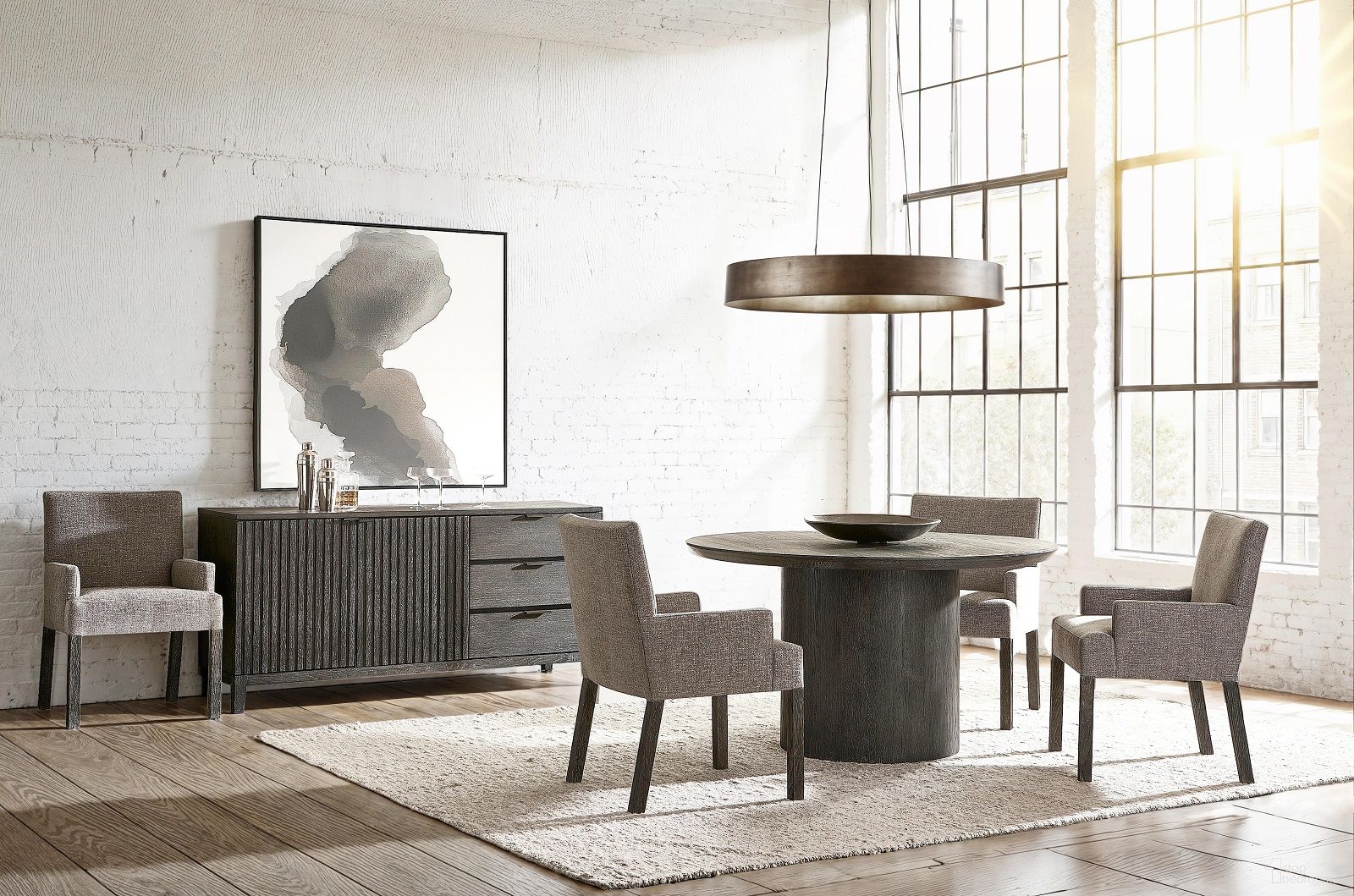 The appearance of Menton Round Dining Set In Espresso designed by Bernhardt in the country / farmhouse interior design. This espresso piece of furniture was selected by 1StopBedrooms from Menton Collection to add a touch of cosiness and style into your home. Sku: 352271;352272;352542. Table Top Shape: Round. Material: Wood. Size: 54".