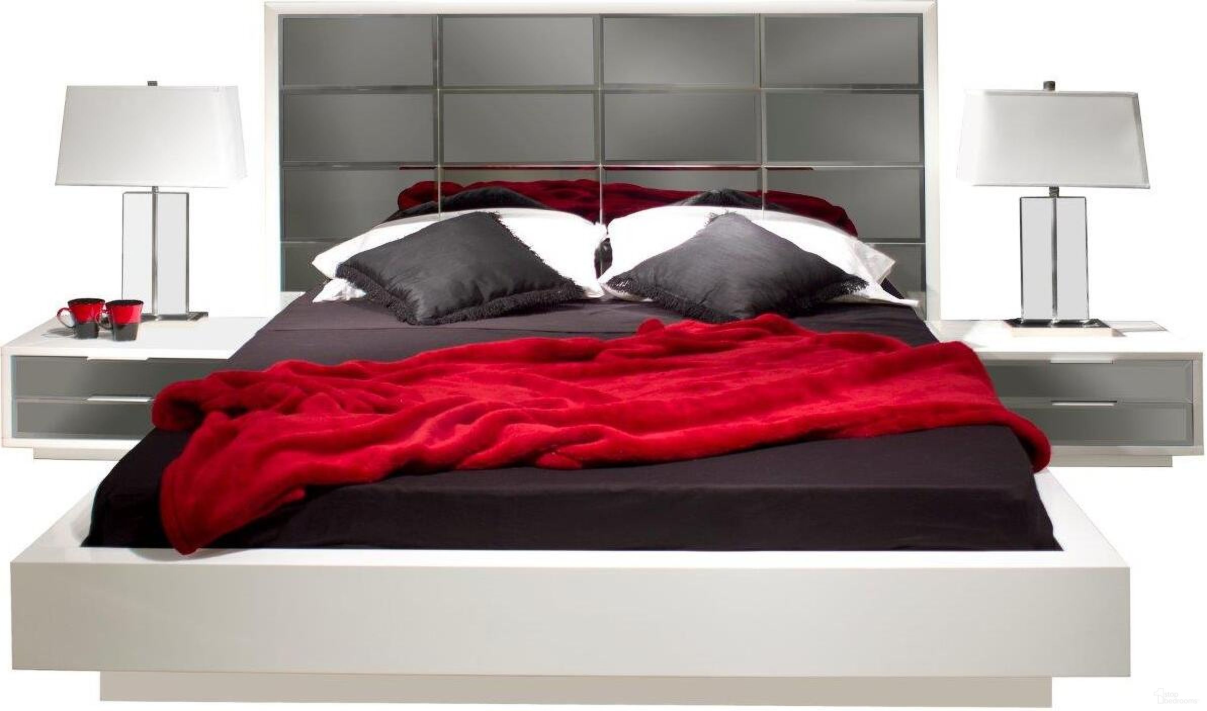The appearance of Mera White Lacquer King Bed designed by Sharelle Furnishings in the modern / contemporary interior design. This white piece of furniture  was selected by 1StopBedrooms from Mera Collection to add a touch of cosiness and style into your home. Sku: MERA-WLMIR-KBED. Bed Type: Platform Bed. Bed Size: King.