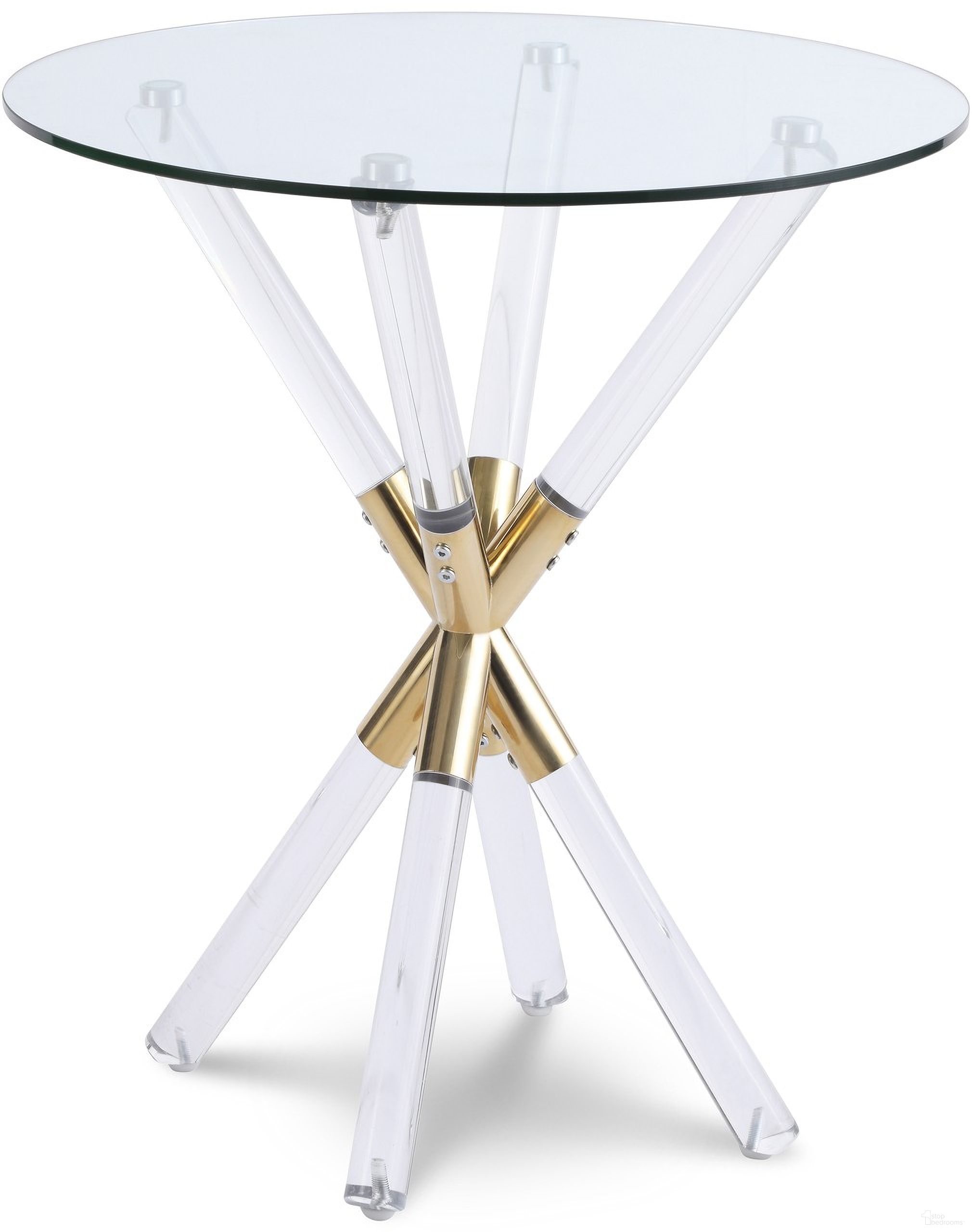 The appearance of Mercury End Table In Acrylic and Gold designed by Meridian in the modern / contemporary interior design. This gold piece of furniture was selected by 1StopBedrooms from Mercury Collection to add a touch of cosiness and style into your home. Sku: 284-E Box 1/2 (Glass Top);284-E Box 2/2 (Base). Material: Metal.