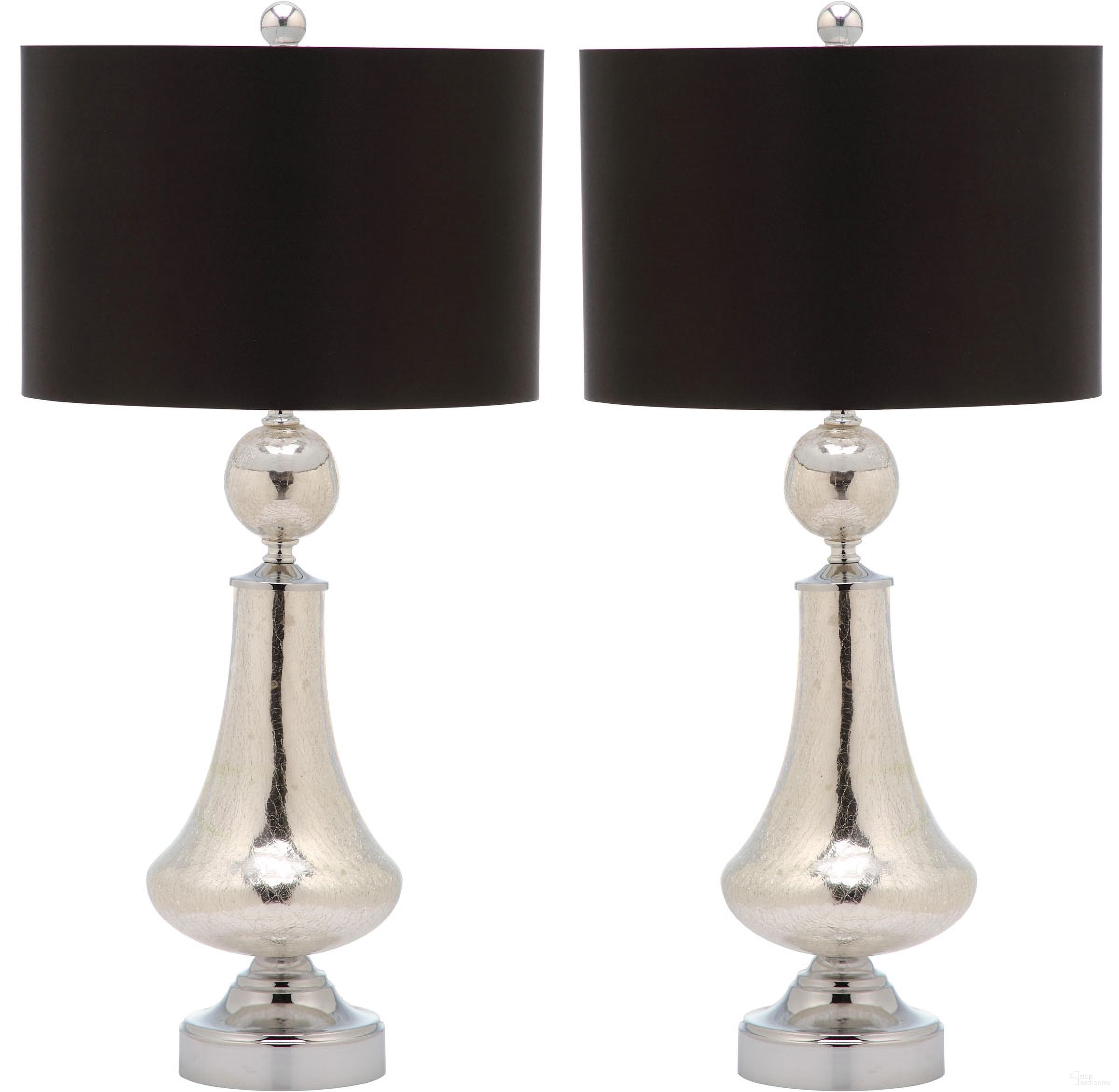 Mercury Ivory and Silver Crackle Glass Table Lamp with Black Satin Shade Set of 2