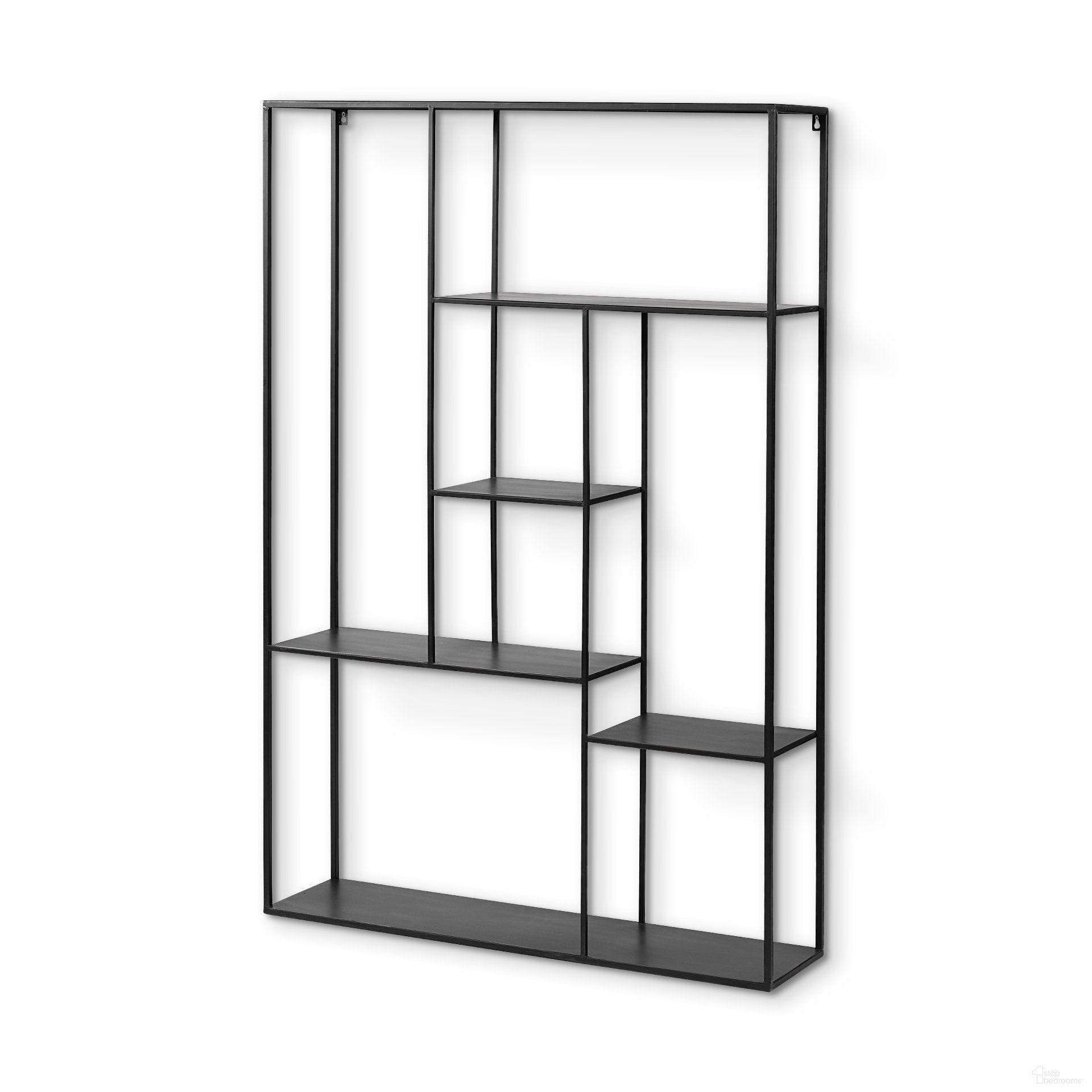 Meridius 39 x 59 Inch Metal Multi Level Wall Mounted Shelf In Black by