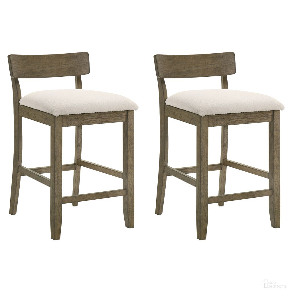 The appearance of Merie Counter Height Bar Stool Set of 2 In Putty Brown and White designed by Armen Living in the modern / contemporary interior design. This putty brown and white piece of furniture was selected by 1StopBedrooms from Merie Collection to add a touch of cosiness and style into your home. Sku: LCMRBAWHPB26;LCMRBAWHPB26. Material: Polyester.