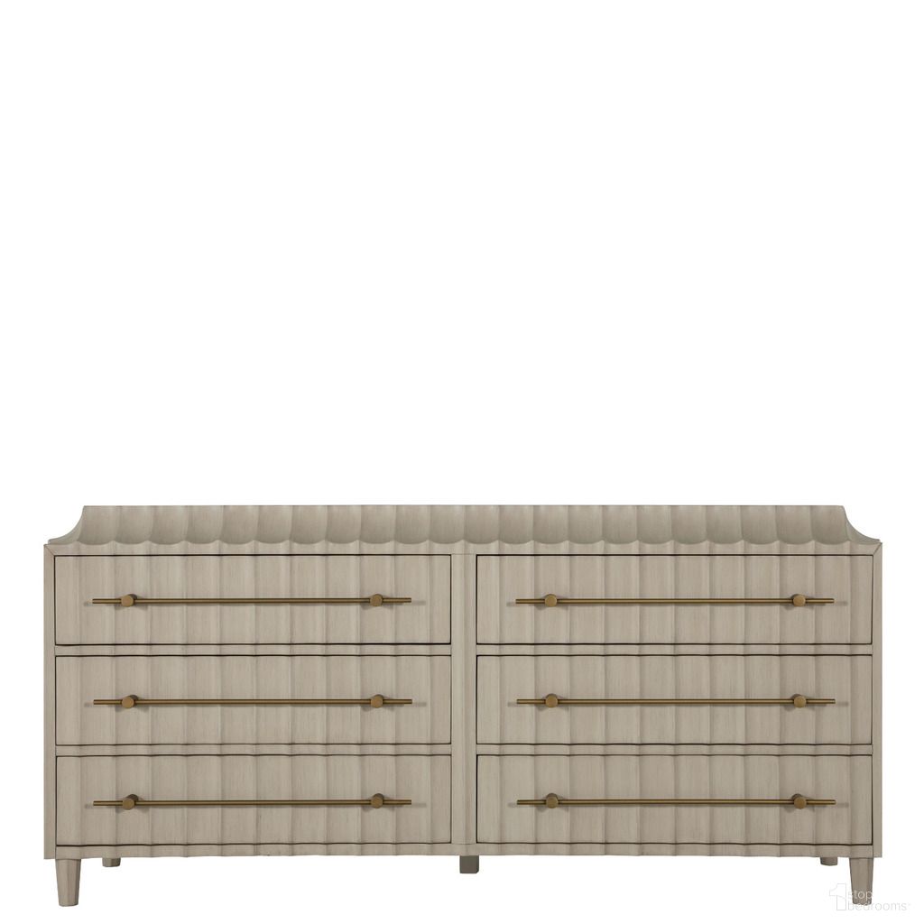 The appearance of Merigold Dresser In Brushed Gold and Sesame White designed by Gabby in the transitional interior design. This brushed gold/sesame white piece of furniture was selected by 1StopBedrooms from Merigold Collection to add a touch of cosiness and style into your home. Sku: SCH-175499. Material: Wood.
