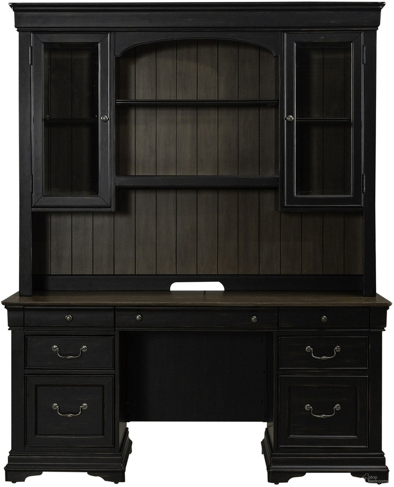 The appearance of Meritage Credenza and Hutch In Charcoal designed by Liberty in the traditional interior design. This charcoal piece of furniture was selected by 1StopBedrooms from Meritage Collection to add a touch of cosiness and style into your home. Sku: 532-HO120B;532-HO120T;532-HO131. Material: Poplar Solid.