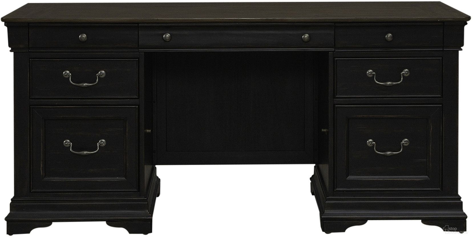 The appearance of Meritage Jr Executive Desk In Charcoal designed by Liberty in the traditional interior design. This charcoal piece of furniture was selected by 1StopBedrooms from Meritage Collection to add a touch of cosiness and style into your home. Sku: 532-HO105B;532-HO105T. Material: Poplar Solid.
