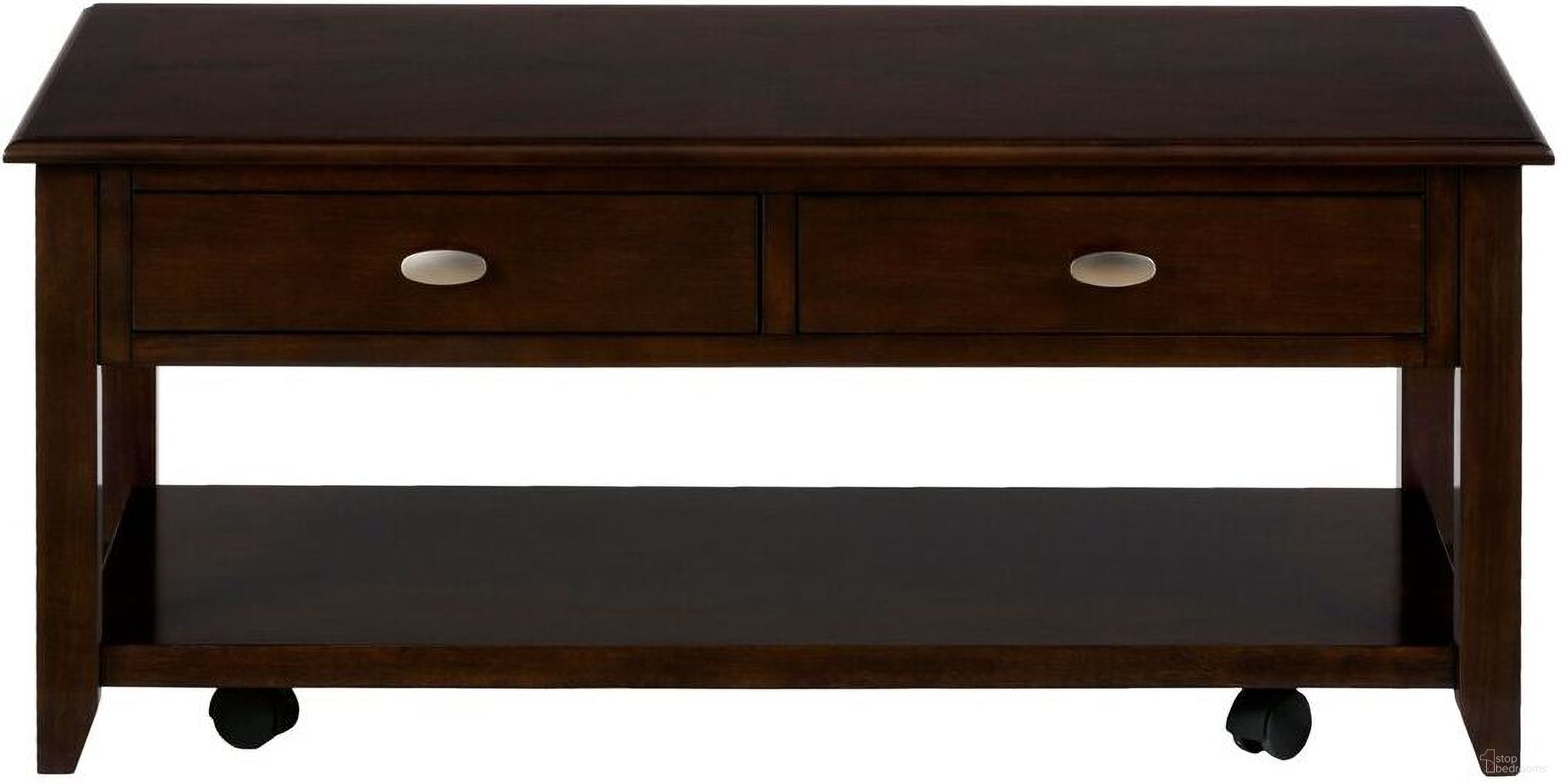 The appearance of Merlot Warm 44 Inch Coffee Table In Merlot designed by Jofran in the transitional interior design. This merlot piece of furniture was selected by 1StopBedrooms from Merlot Collection to add a touch of cosiness and style into your home. Sku: 1030-1. Material: MDF.