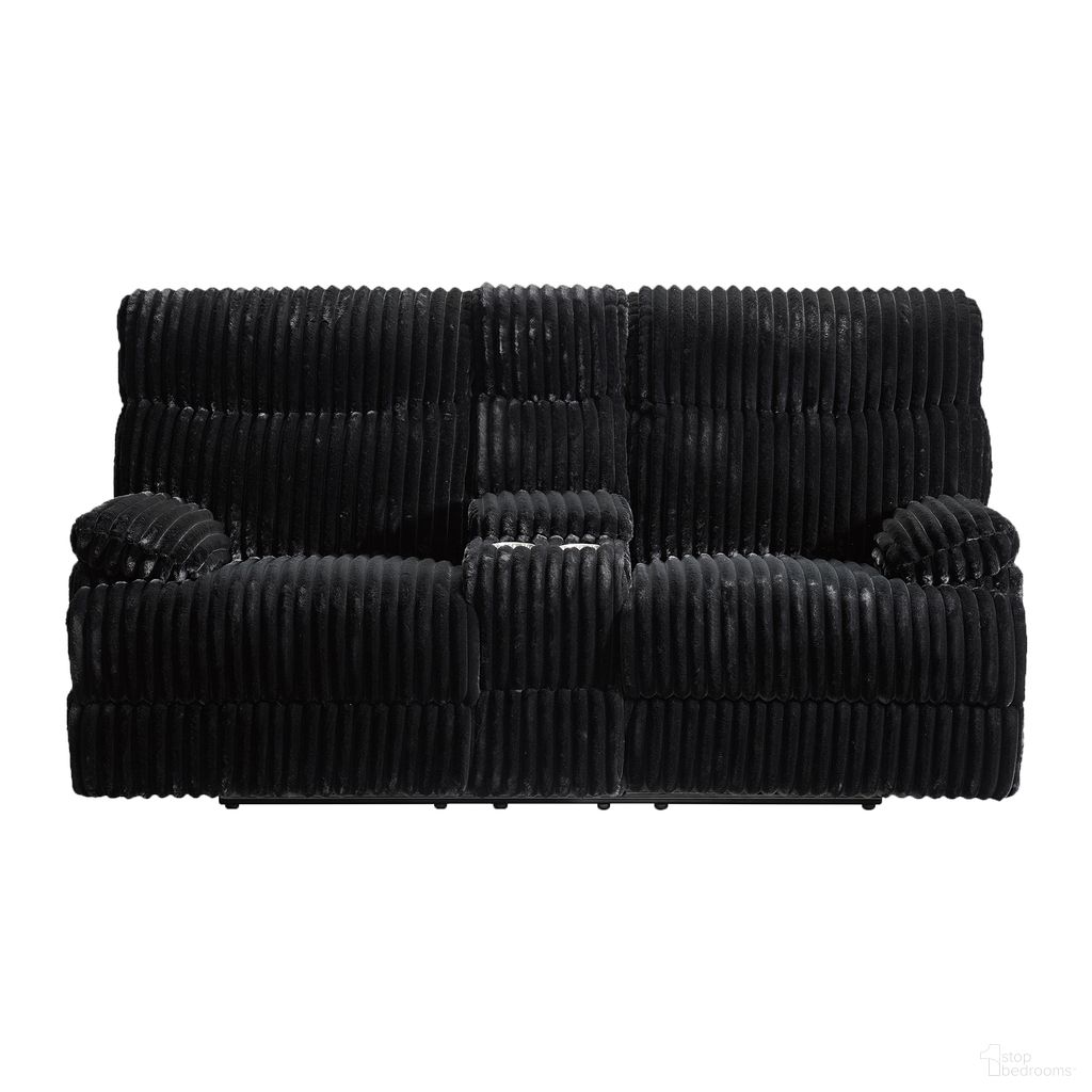 The appearance of Merrick Motion Loveseat with Console In Black designed by Picket House in the modern / contemporary interior design. This black piece of furniture was selected by 1StopBedrooms from Merrick Collection to add a touch of cosiness and style into your home. Sku: U-16220-8847-285. Material: Polyester.