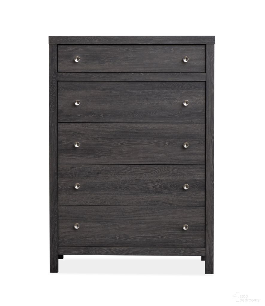 The appearance of Merrifield Drawer Chest In Raisin Black designed by Magnussen in the transitional interior design. This raisin black piece of furniture  was selected by 1StopBedrooms from Merrifield Collection to add a touch of cosiness and style into your home. Sku: B6308-10. Material: Laminate.