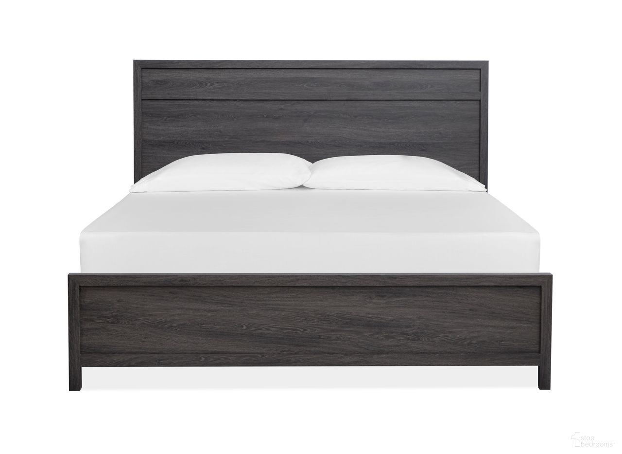 The appearance of Merrifield King Panel Bed In Raisin Black designed by Magnussen in the transitional interior design. This raisin black piece of furniture  was selected by 1StopBedrooms from Merrifield Collection to add a touch of cosiness and style into your home. Sku: B6308-64H;B6308-64F;B6308-54R. Bed Type: Panel Bed. Bed Size: King. Material: Laminate.