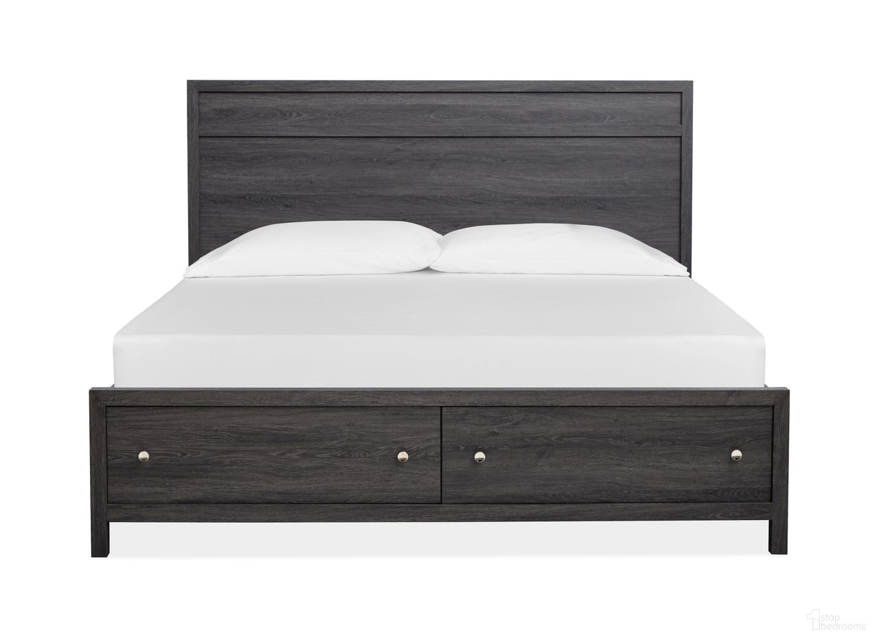 The appearance of Merrifield King Panel Storage Bed In Raisin Black designed by Magnussen in the transitional interior design. This raisin black piece of furniture was selected by 1StopBedrooms from Merrifield Collection to add a touch of cosiness and style into your home. Sku: B6308-64H;B6308-64SF;B6308-54R. Bed Type: Panel Bed. Bed Size: King. Material: Laminate.
