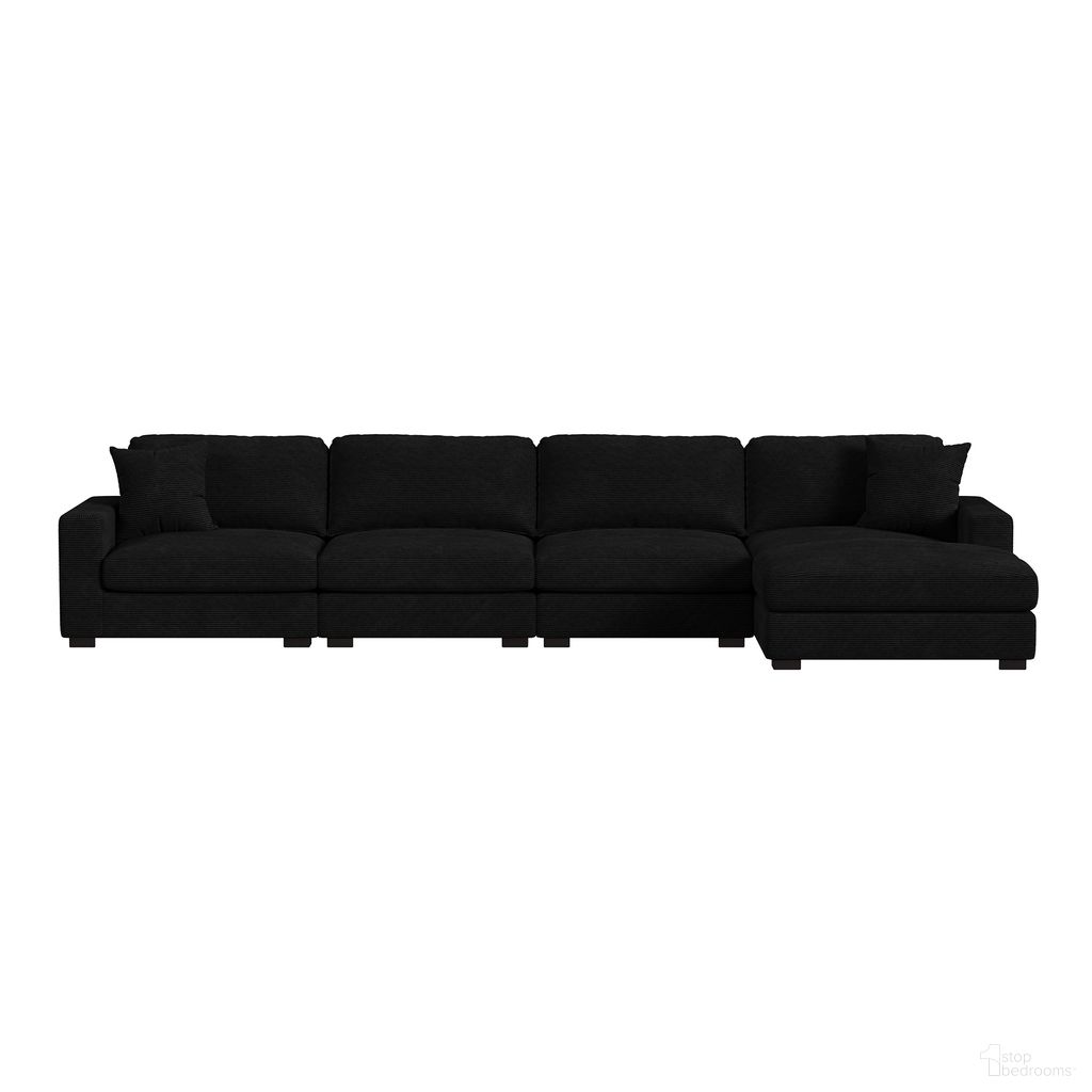 The appearance of Mesa 4-Piece Sectional Set with RHF Chaise In Black designed by Picket House in the transitional interior design. This black piece of furniture was selected by 1StopBedrooms from Mesa Collection to add a touch of cosiness and style into your home. Sku: U-8540-9446-140;U-8540-9446-103;U-8540-9446-103;U-8540-9446-157. Material: Polyester. Orientation: RAF.