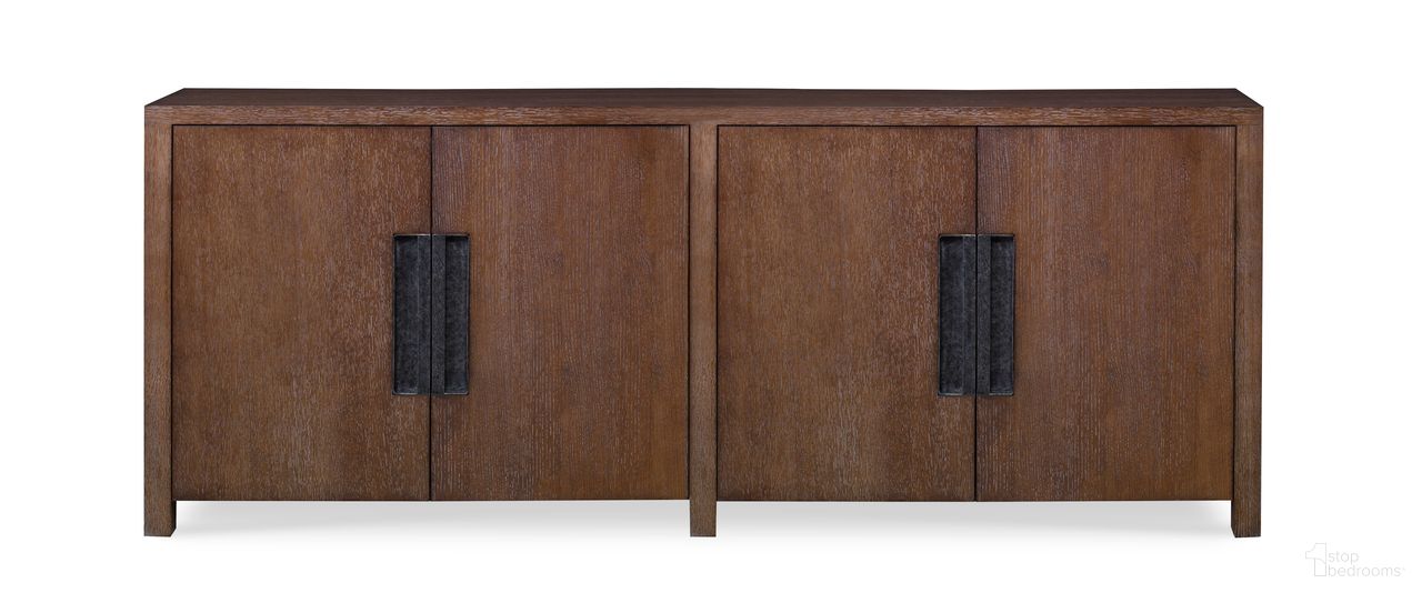The appearance of Mesa Stocked Chino Four Door Credenza In Brown designed by Century Furniture in the transitional interior design. This brown piece of furniture was selected by 1StopBedrooms from Mesa Collection to add a touch of cosiness and style into your home. Sku: 70A-405-V1. Material: Oak Veneer.