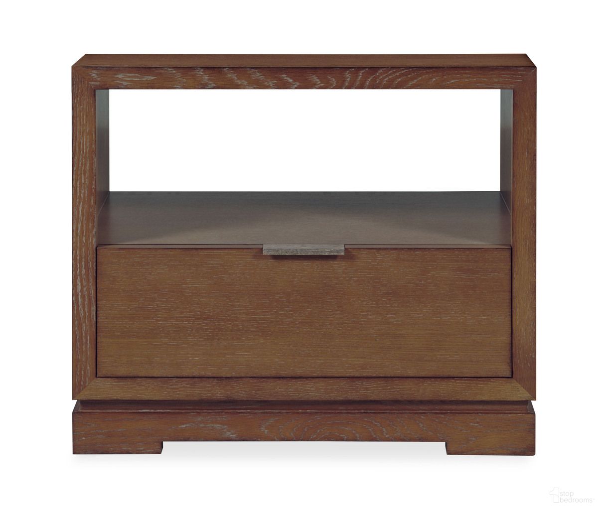The appearance of Mesa Stocked Nightstand In Brown designed by Century Furniture in the transitional interior design. This brown piece of furniture was selected by 1StopBedrooms from Mesa Collection to add a touch of cosiness and style into your home. Sku: 70A-226-V1. Material: Oak Veneer.