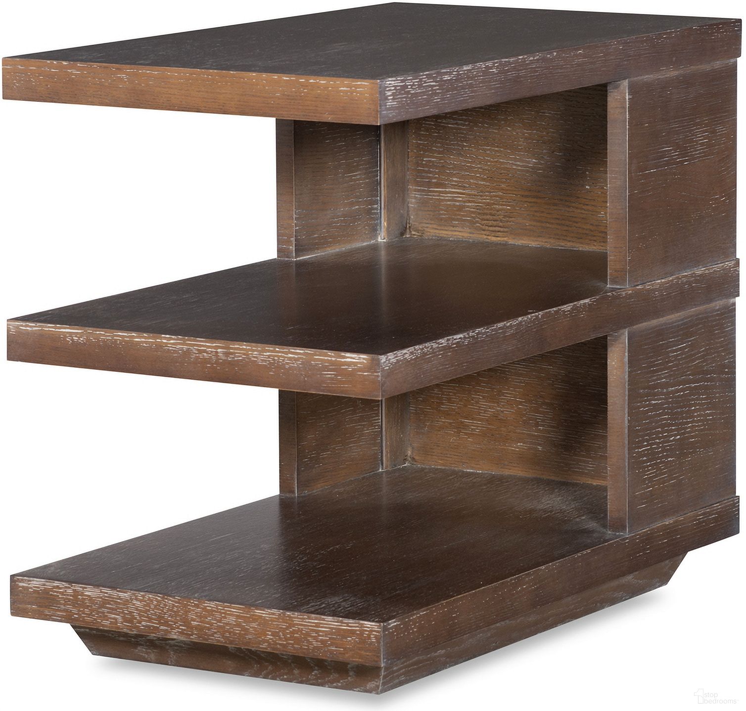 The appearance of Mesa Stocked Wilcox Chairside Table In Brown designed by Century Furniture in the transitional interior design. This brown piece of furniture was selected by 1StopBedrooms from Mesa Collection to add a touch of cosiness and style into your home. Sku: 70A-629-V1. Material: Oak Veneer.